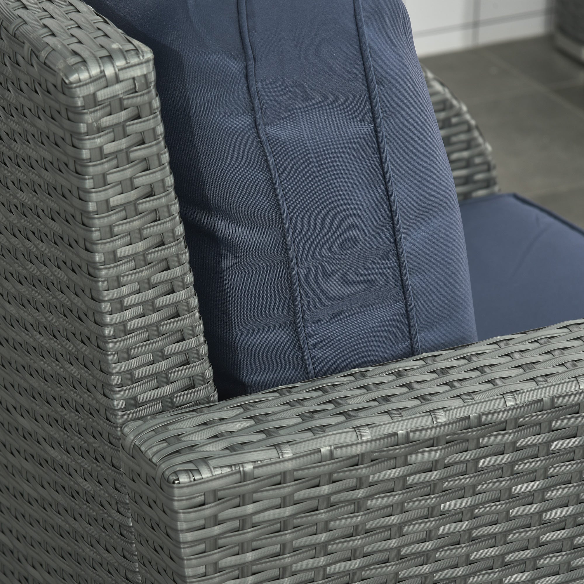 Rattan Garden Sofa Set w/ 3 Seater Sofa, Reclining Single Sofa, Coffee Table, Footstool, Blue - Image 11