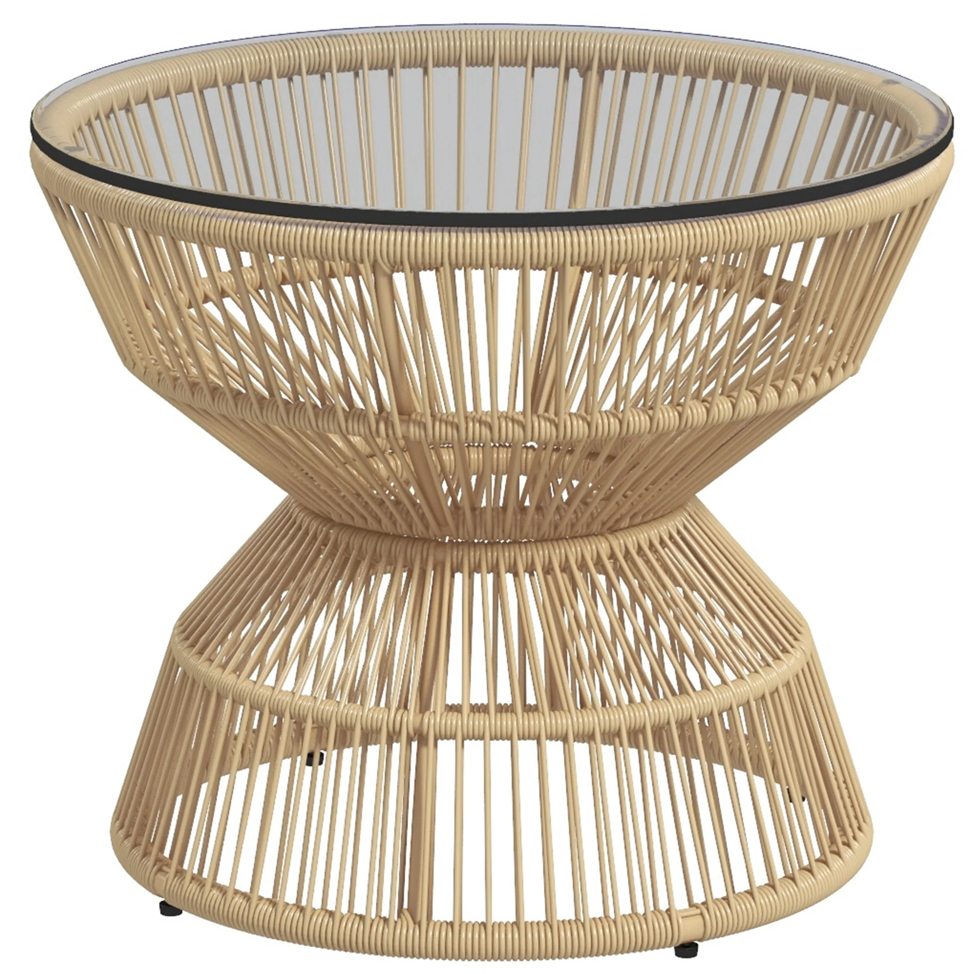 Rattan Outdoor Coffee Table with Tempered Glass Tabletop & Steel Frame, Nature Wood - Image 2