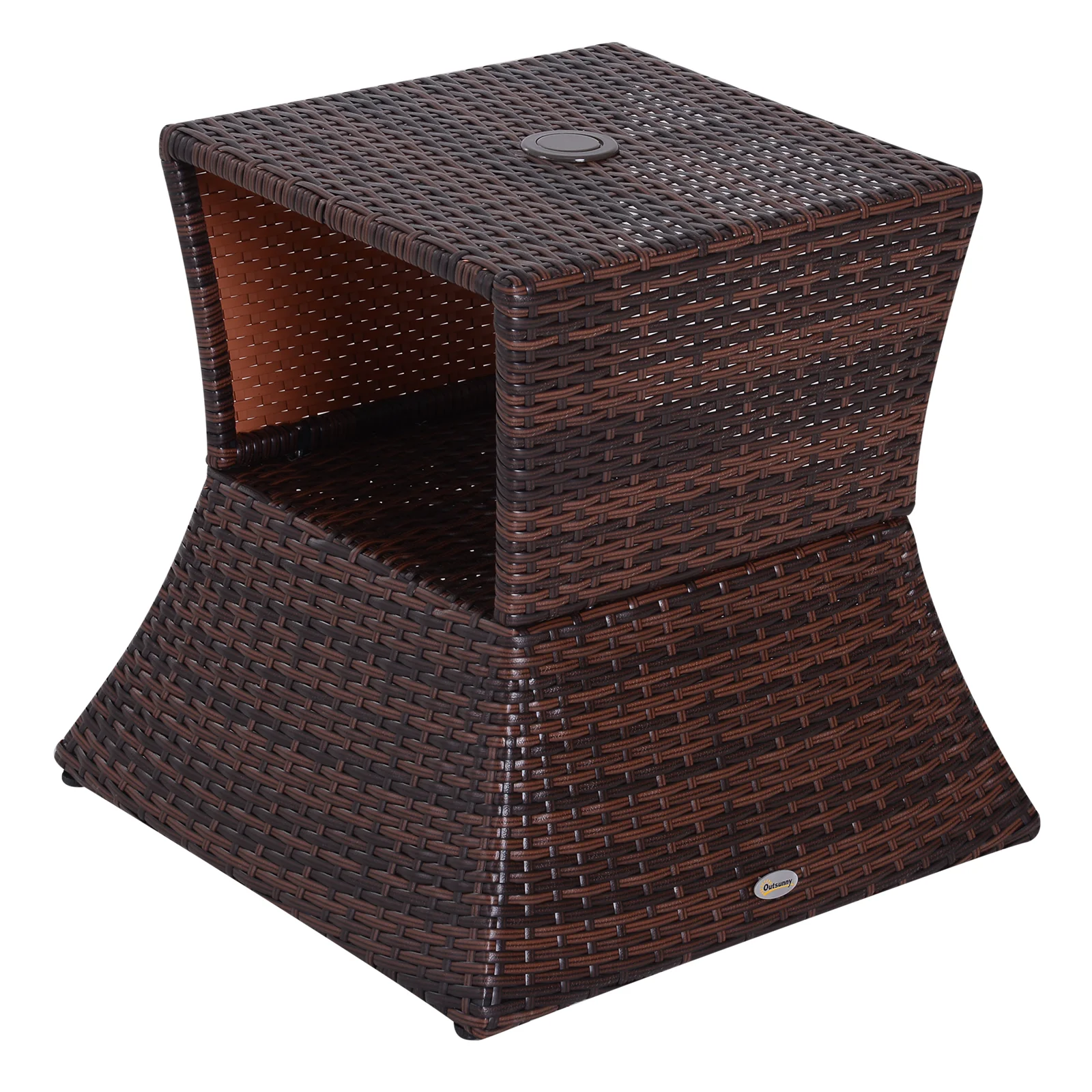 Wicker Patio Bistro Side Table with Umbrella Hole & Storage Space for Balcony, Brown - Image 10