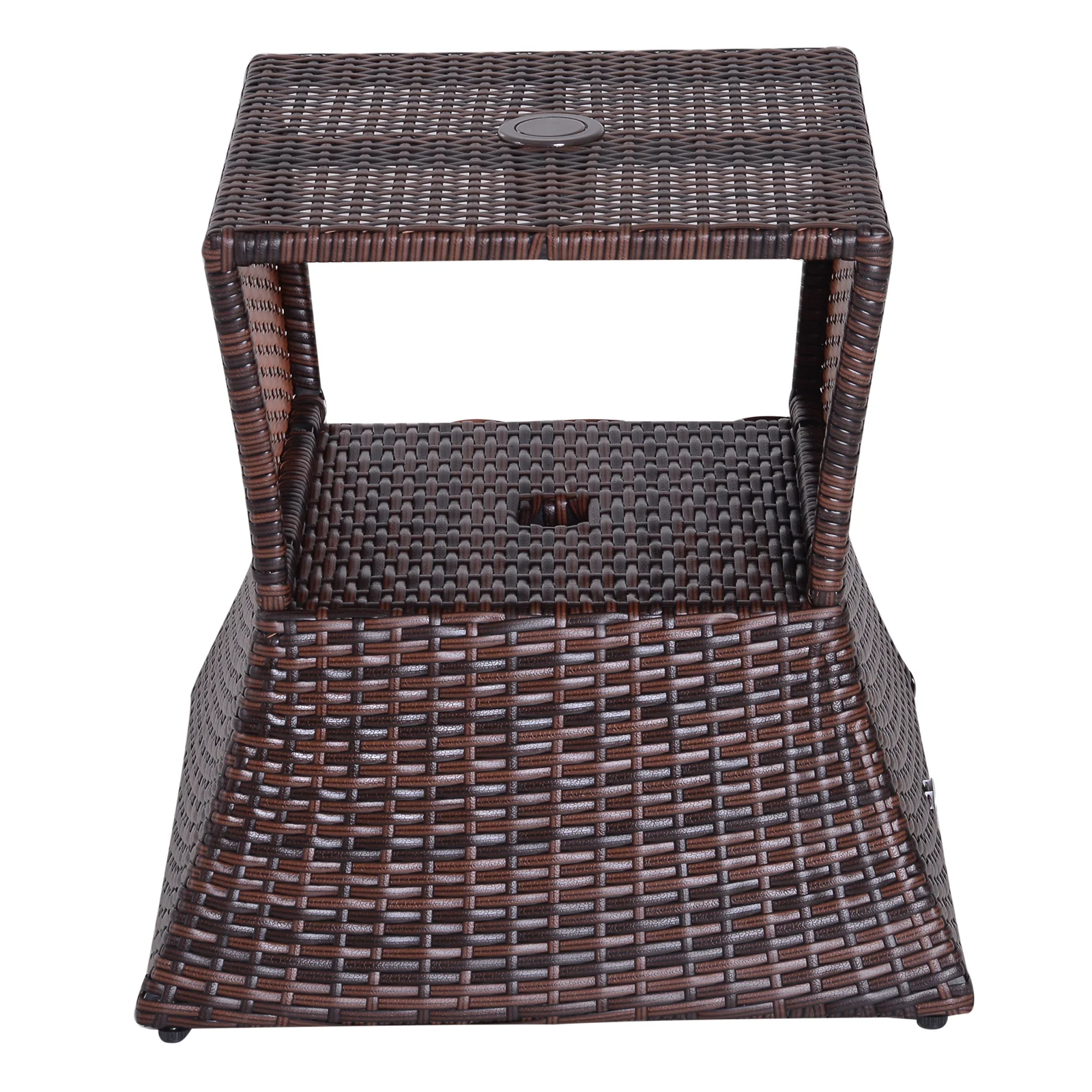 Wicker Patio Bistro Side Table with Umbrella Hole & Storage Space for Balcony, Brown - Image 2