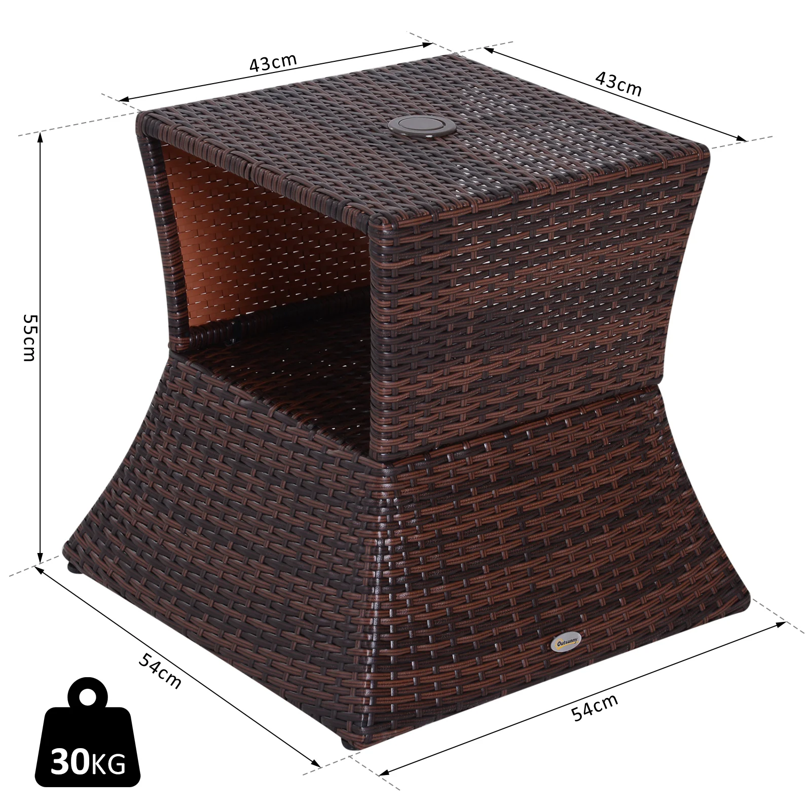 Wicker Patio Bistro Side Table with Umbrella Hole & Storage Space for Balcony, Brown - Image 5