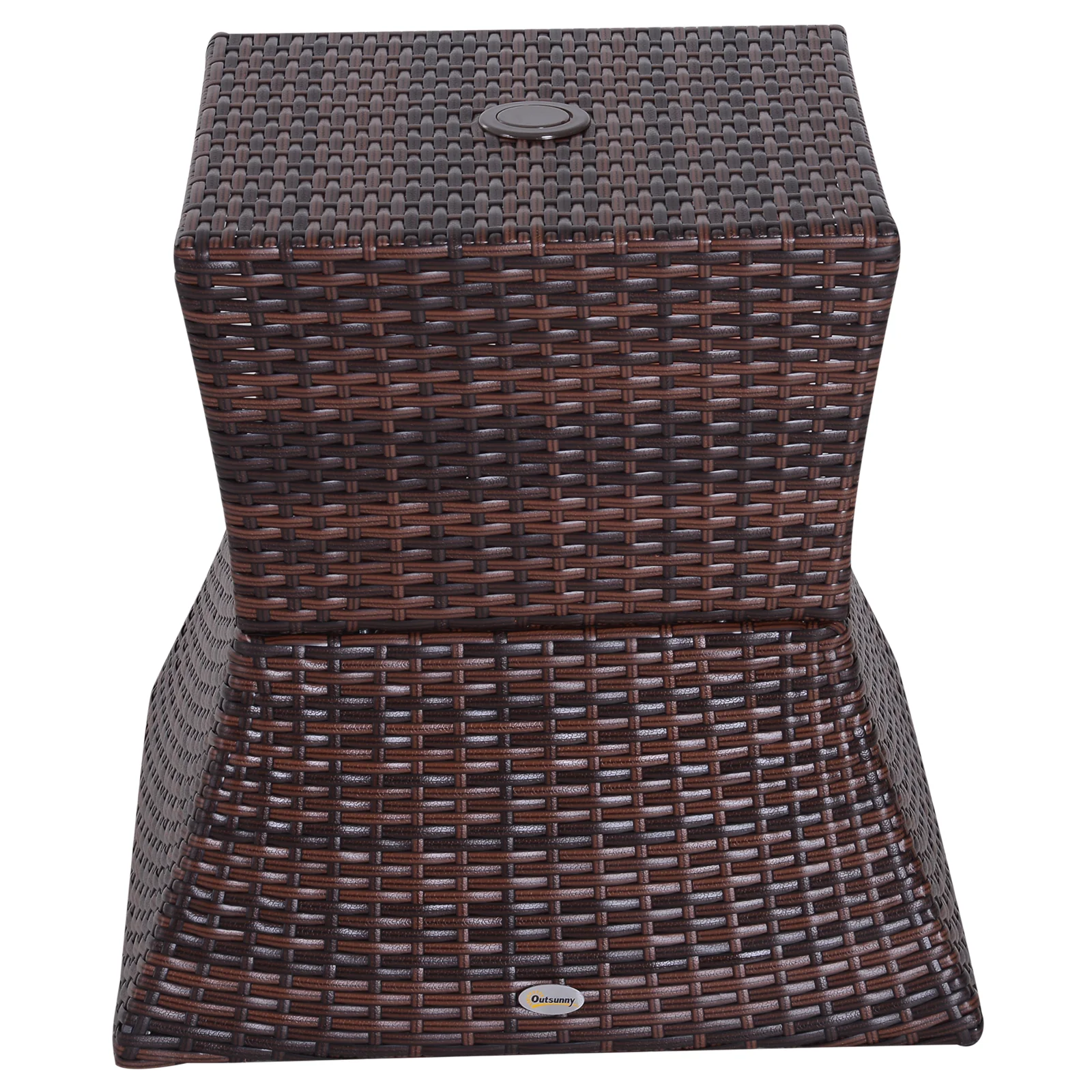 Wicker Patio Bistro Side Table with Umbrella Hole & Storage Space for Balcony, Brown - Image 9