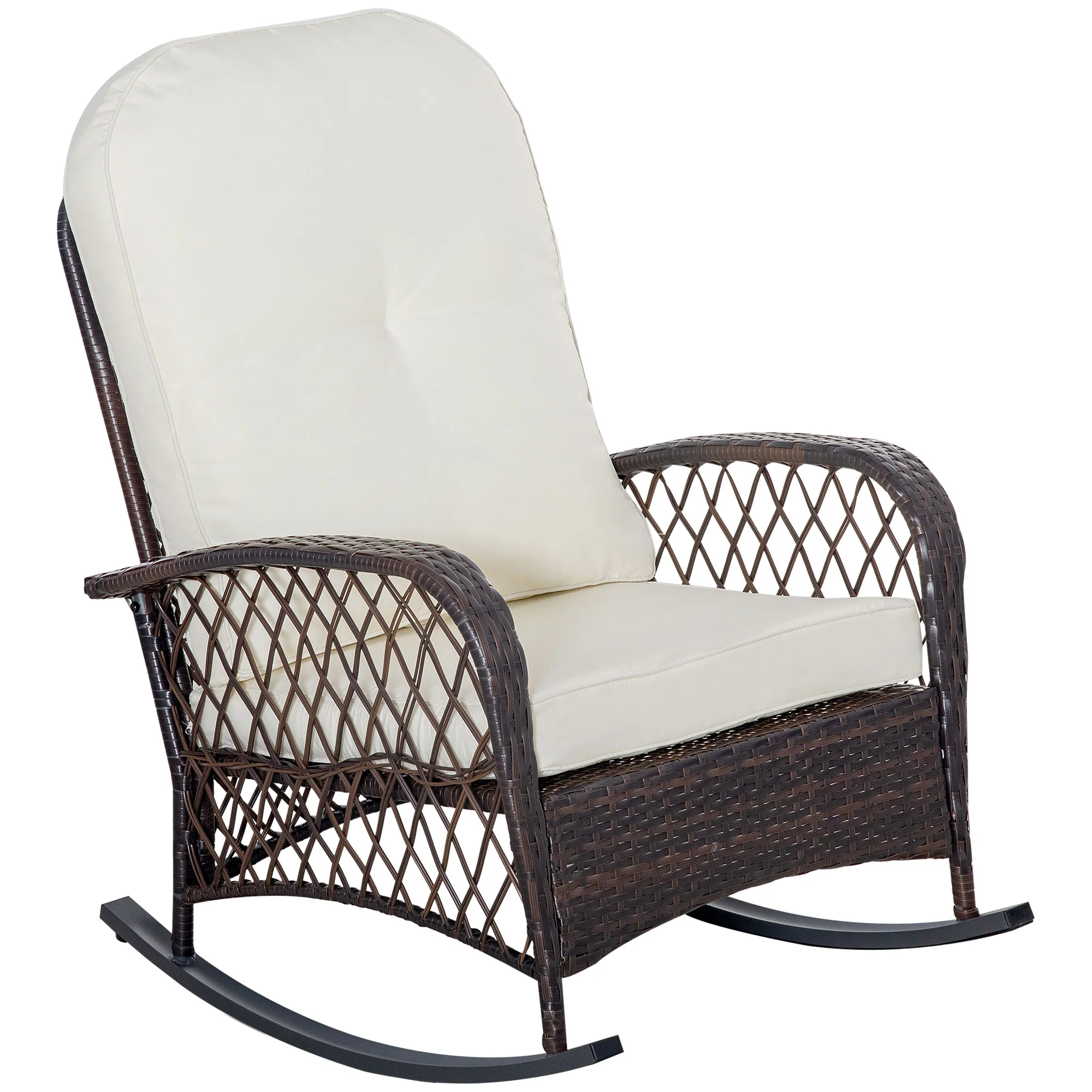 Outdoor Wicker Patio Rocker Chair Furniture with Thick Cushions for Garden, Cream White