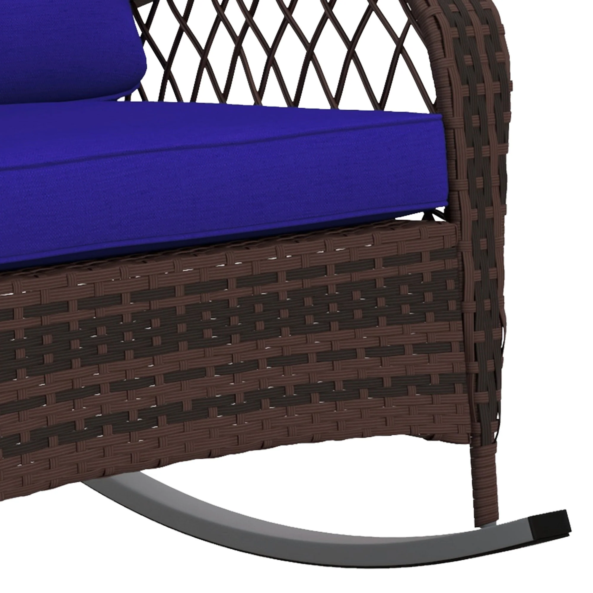 Outdoor Wicker Rattan Rocking Chair, Patio Rocker with Thick Cushions, Dark Blue - Image 10