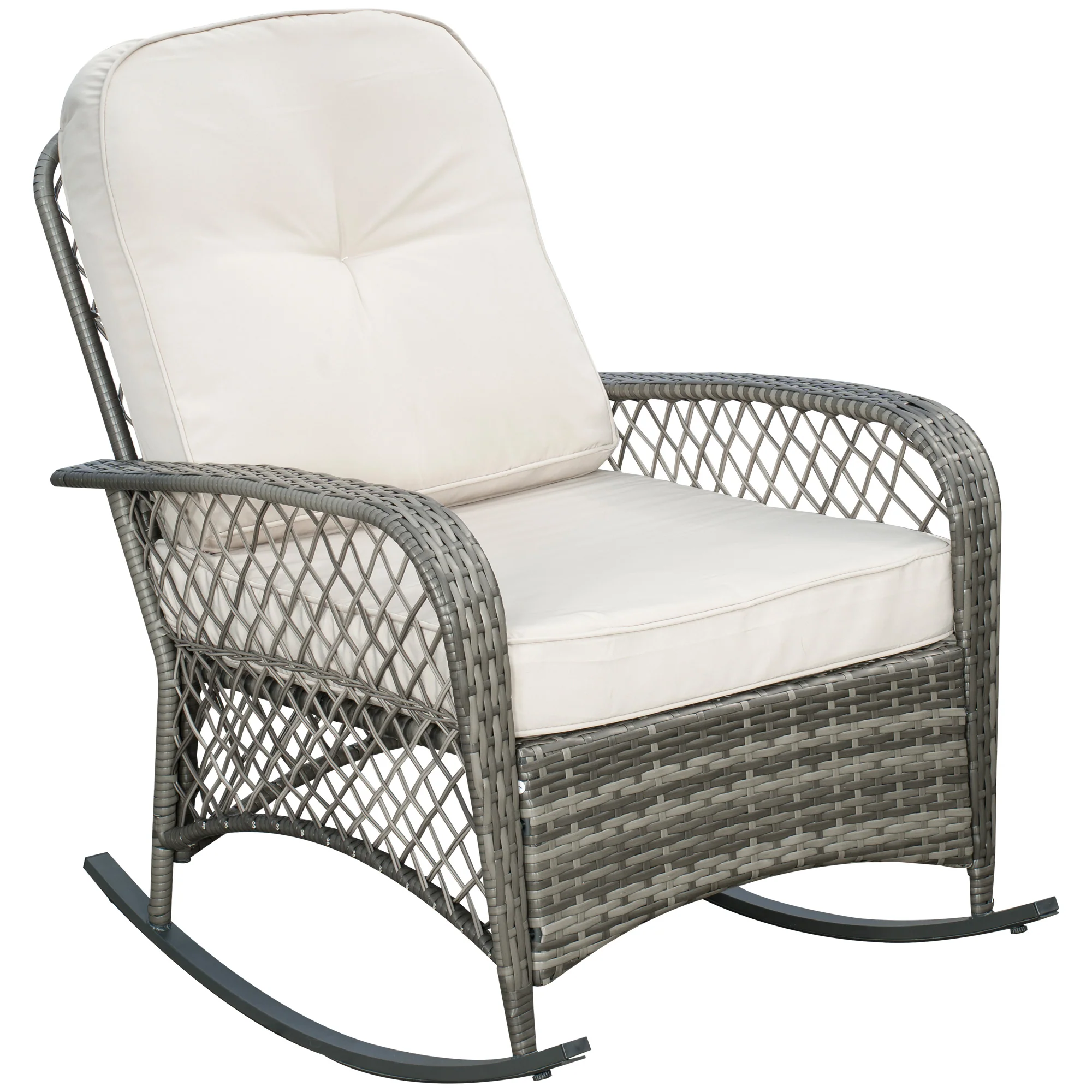Outdoor Wicker Patio Rocker Chair Furniture with Thick Cushions for Garden, Khaki - Image 12