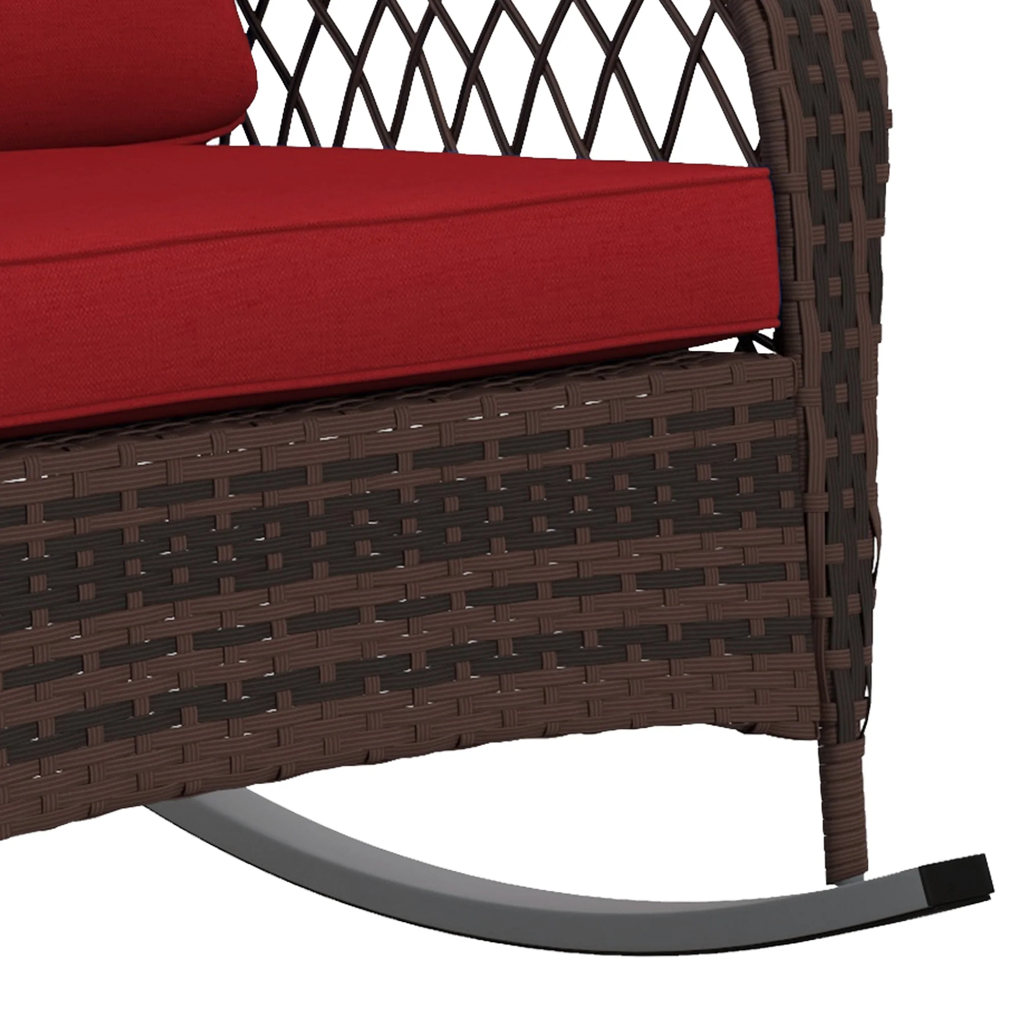 Outdoor Wicker Rattan Rocking Chair, Patio Rocker with Thick Cushions, Wine Red - Image 10