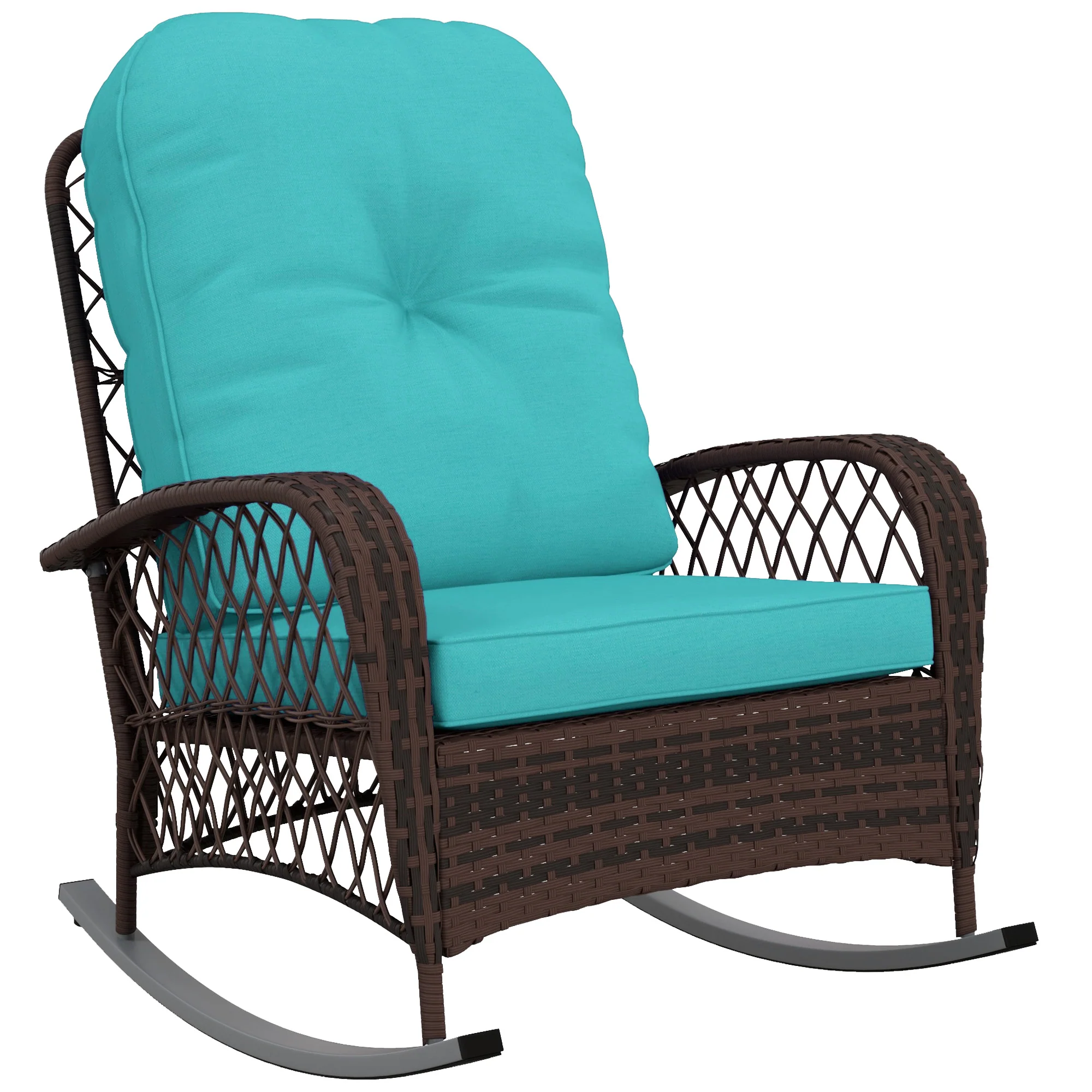 Outdoor Wicker Rattan Rocking Chair, Patio Rocker with Thick Cushions, Turquoise - Image 12
