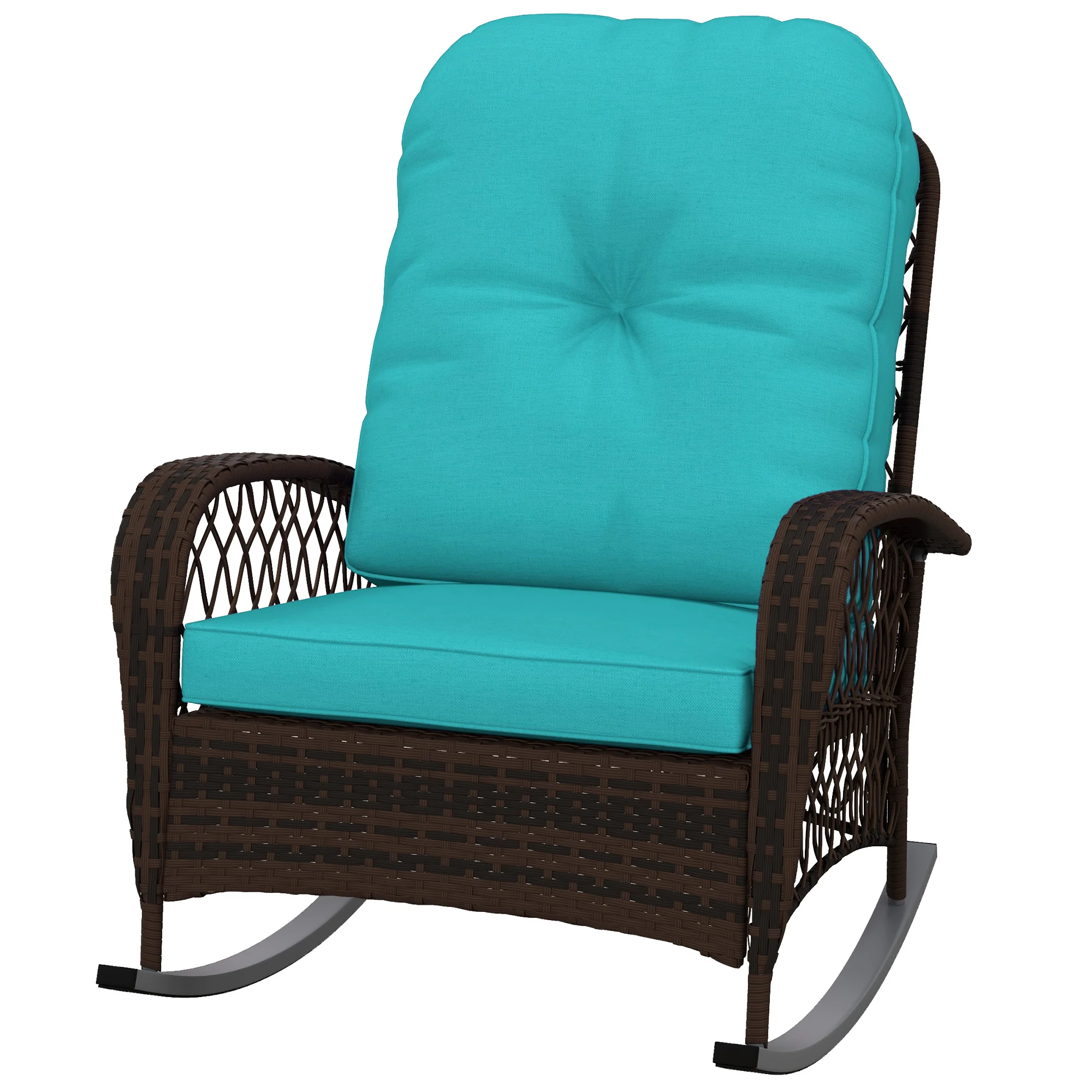Outdoor Wicker Rattan Rocking Chair, Patio Rocker with Thick Cushions, Turquoise - Image 2