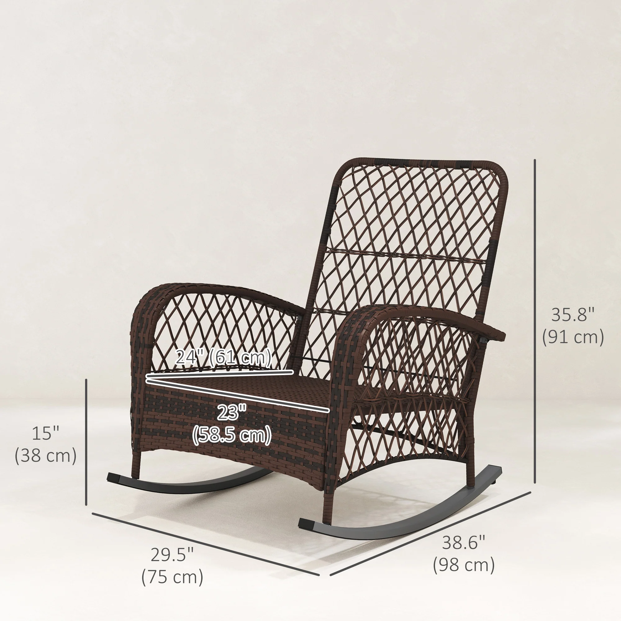 Outdoor Wicker Rattan Rocking Chair Set of 2, Patio Rocker with Thick Cushions, Red - Image 5