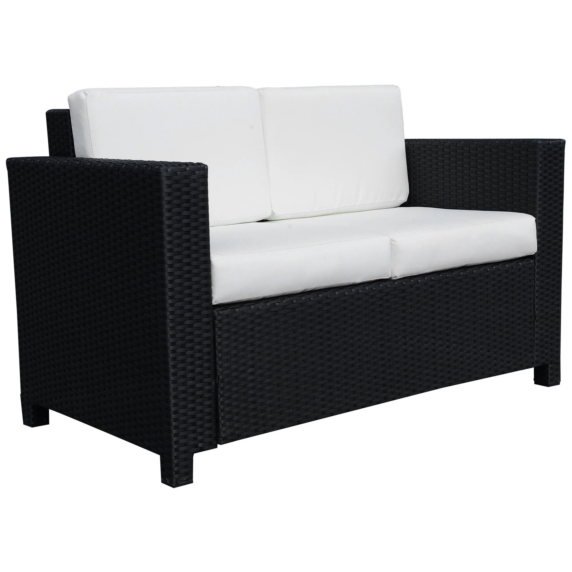 Rattan Loveseat Sofa with Padded Cushion & Armrests for Garden, Patio, Black
