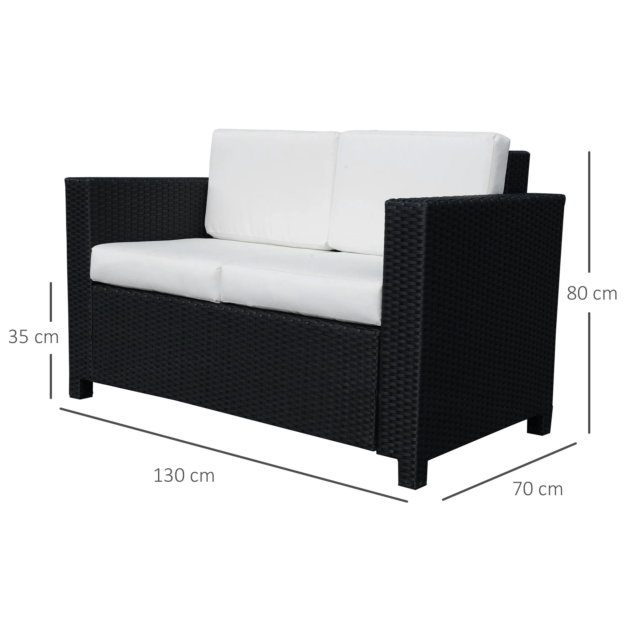 Rattan Loveseat Sofa with Padded Cushion & Armrests for Garden, Patio, Black - Image 5