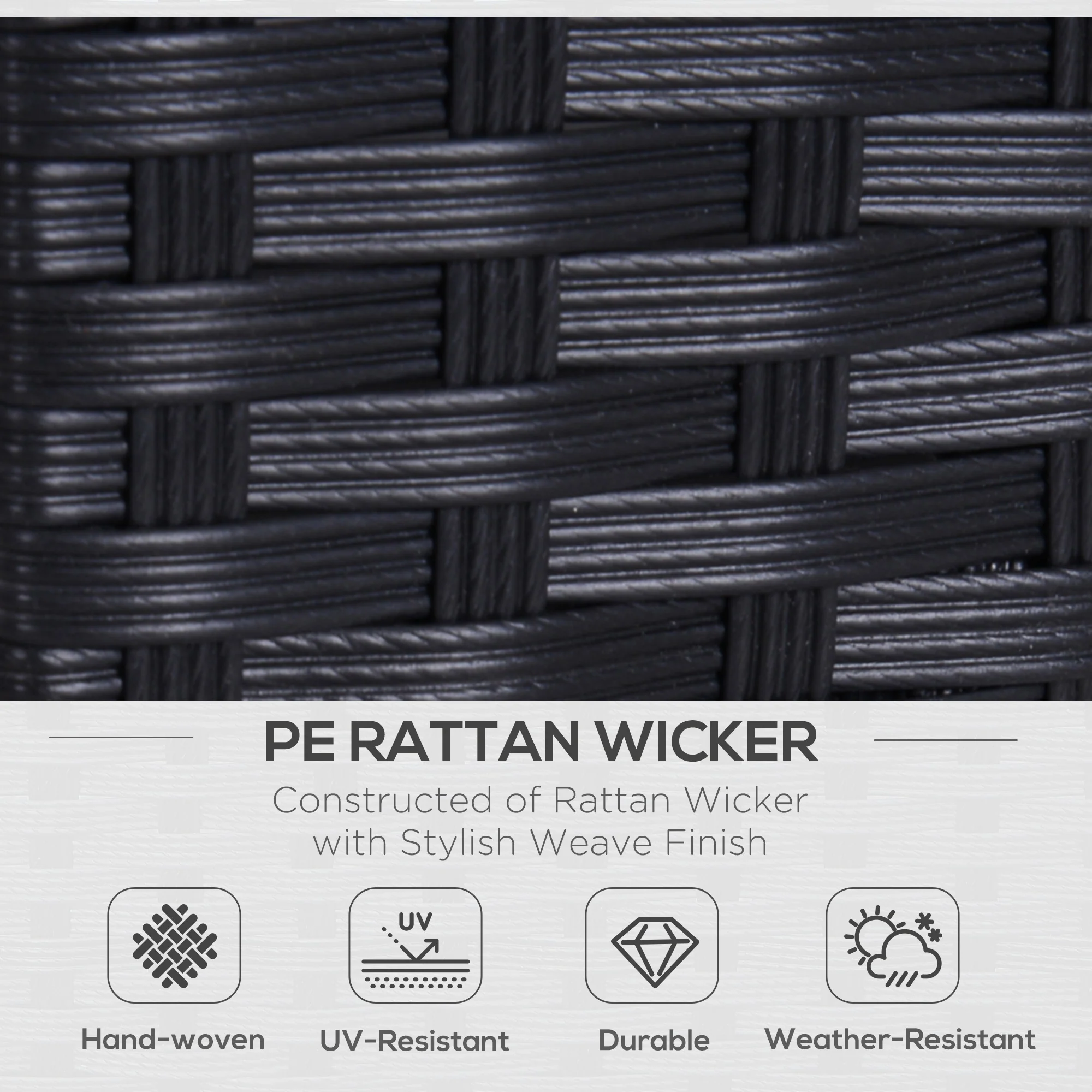 Rattan Loveseat Sofa with Padded Cushion & Armrests for Garden, Patio, Black - Image 6