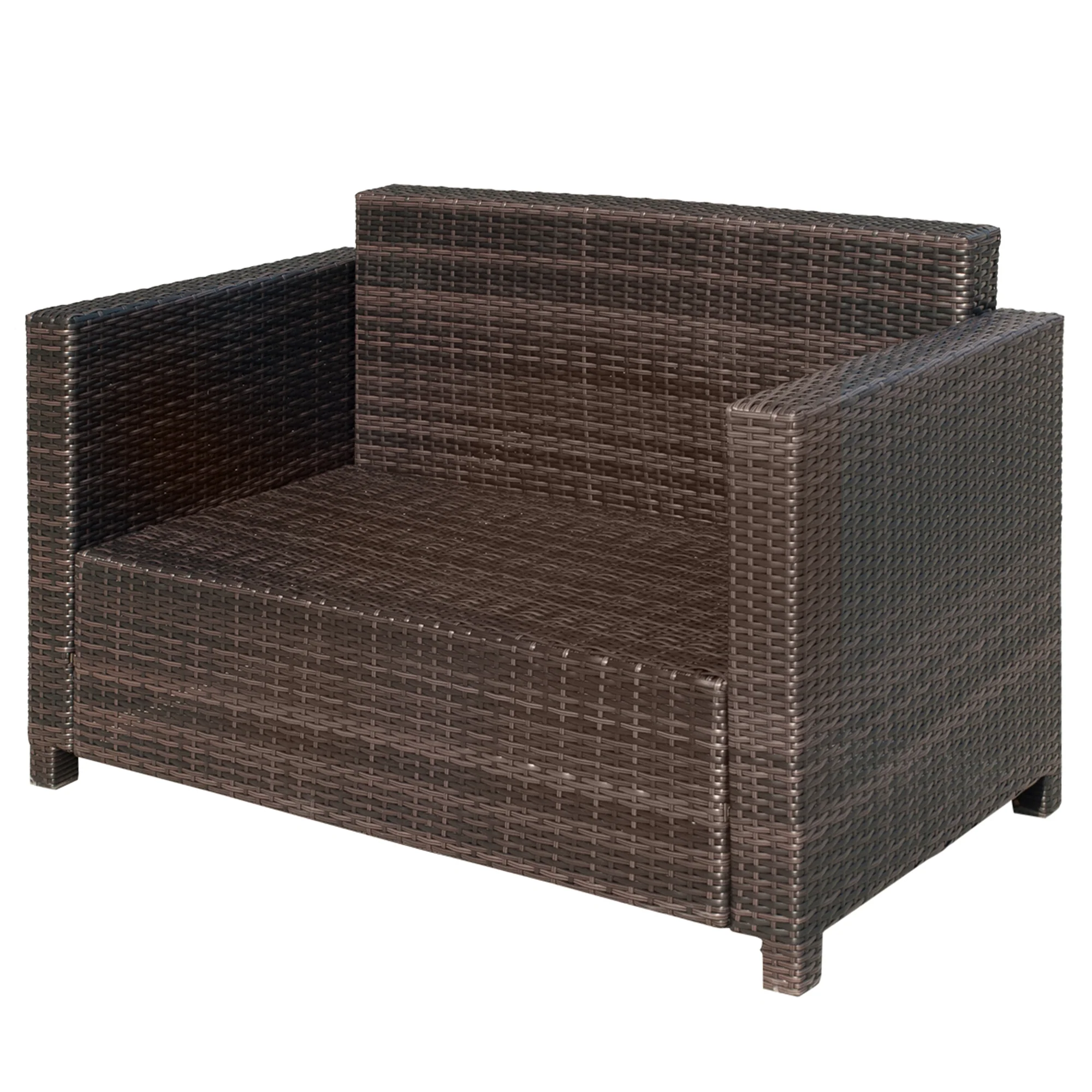 Rattan Loveseat Sofa with Padded Cushion & Armrests for Garden, Patio, Mixed Brown - Image 10