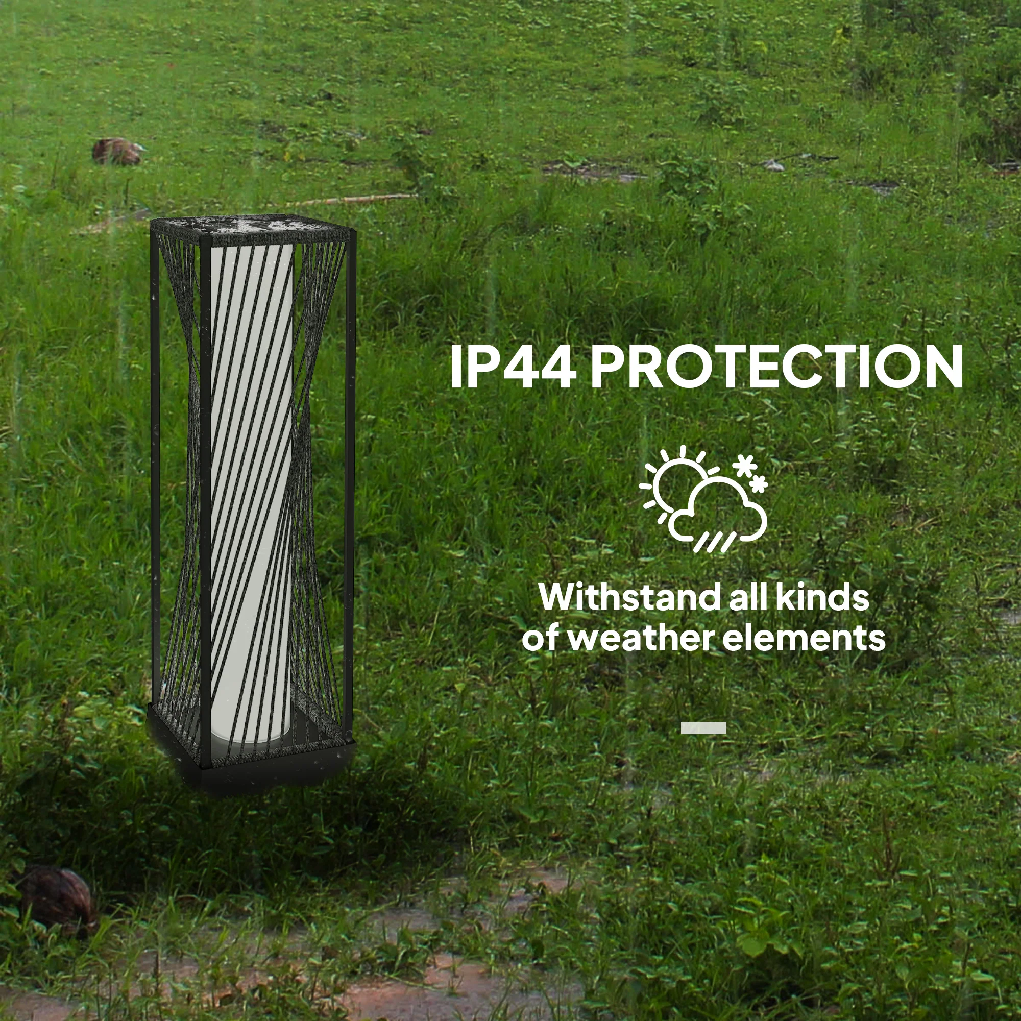 Rattan Solar Floor Lamp with Auto On/Off LED Lights, Grey - Image 9