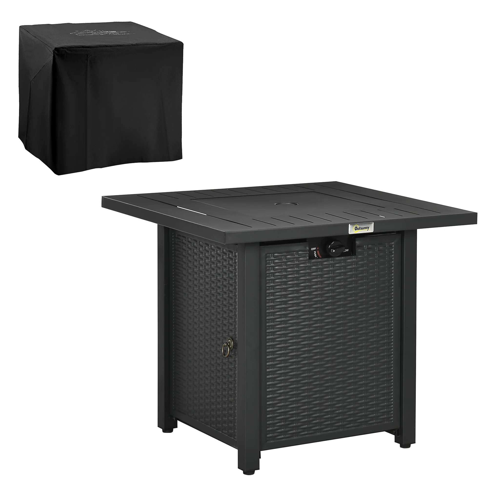 28" Rattan Propane Fire Pit Table with 40,000 BTU Burner, Square Gas Firepit, Black - Image 12