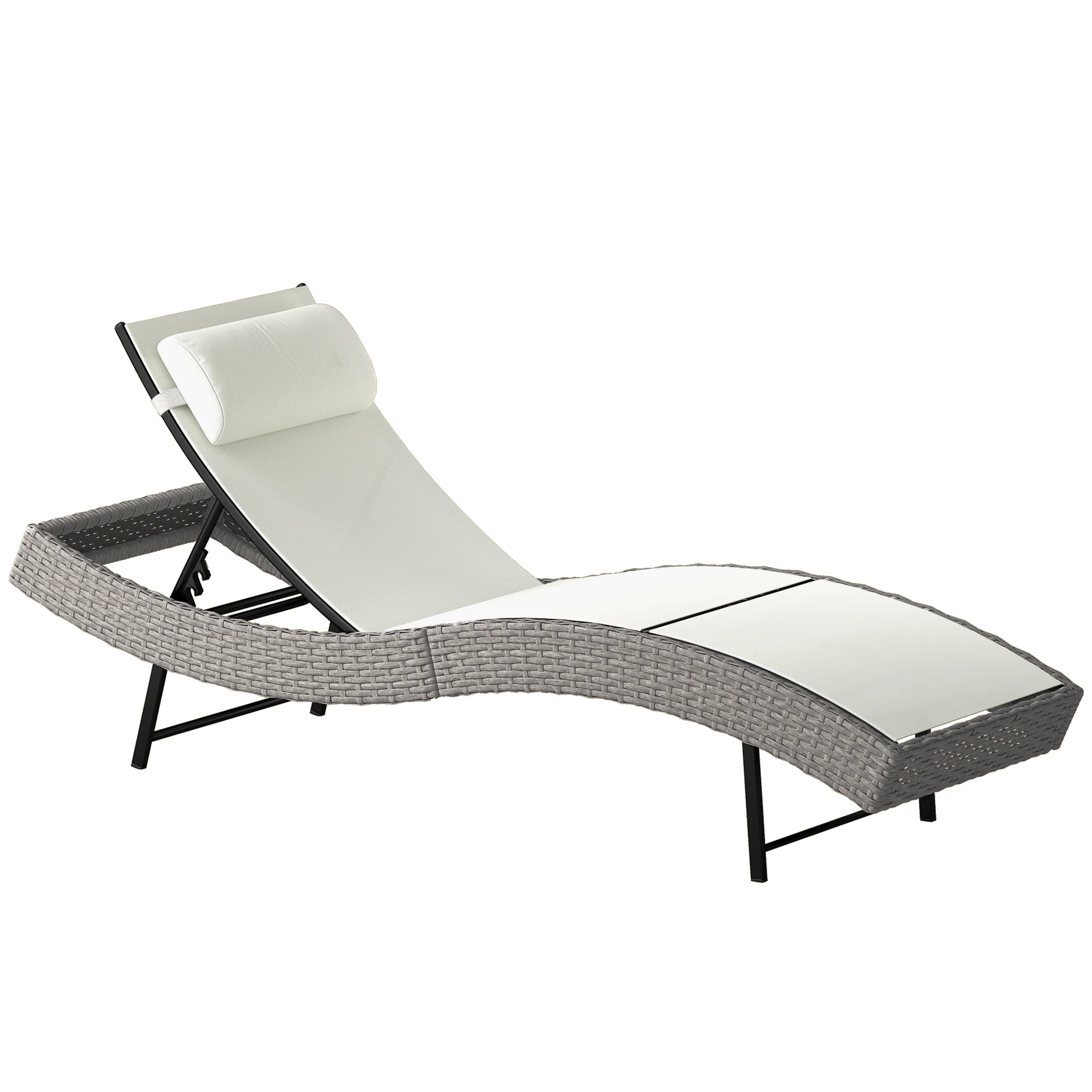 Rattan Sun Lounger with S-Shaped Seat and 5-Position Backrest, Cream White - Image 12