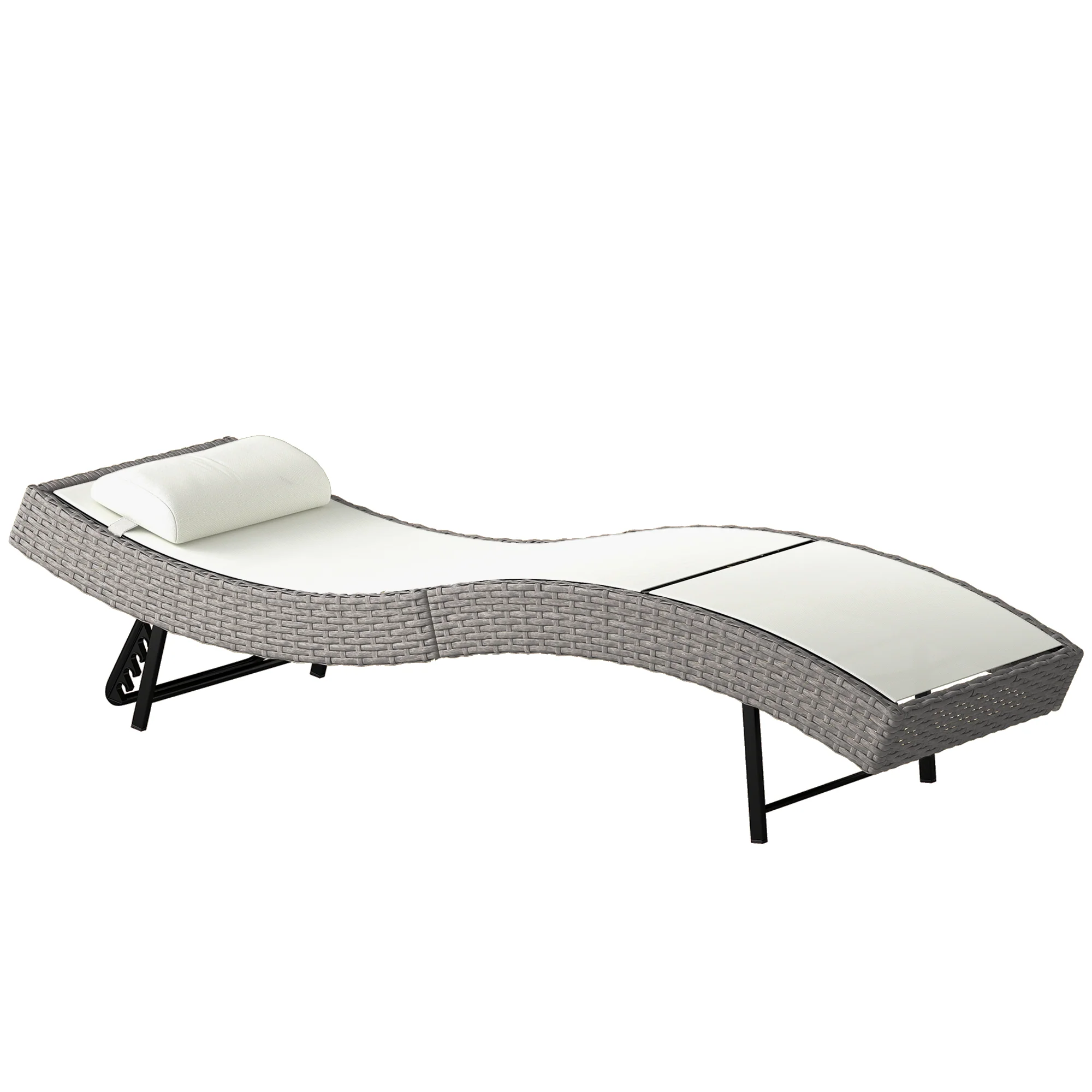 Rattan Sun Lounger with S-Shaped Seat and 5-Position Backrest, Cream White - Image 2