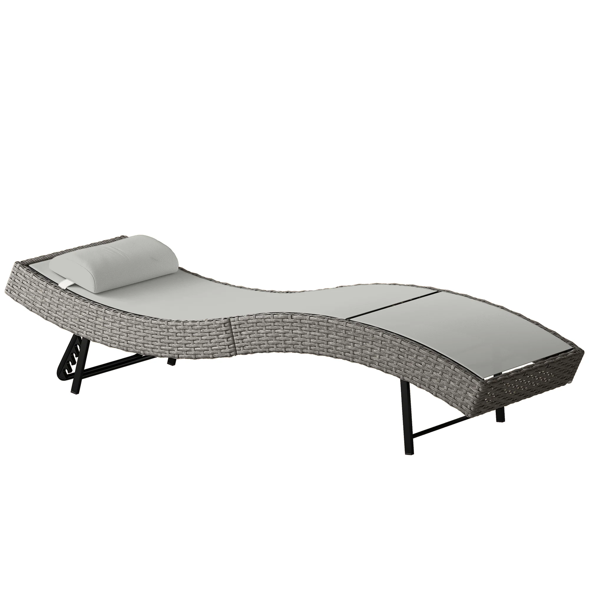 Rattan Sun Lounger with S-Shaped Seat and 5-Position Backrest, Light Grey - Image 2