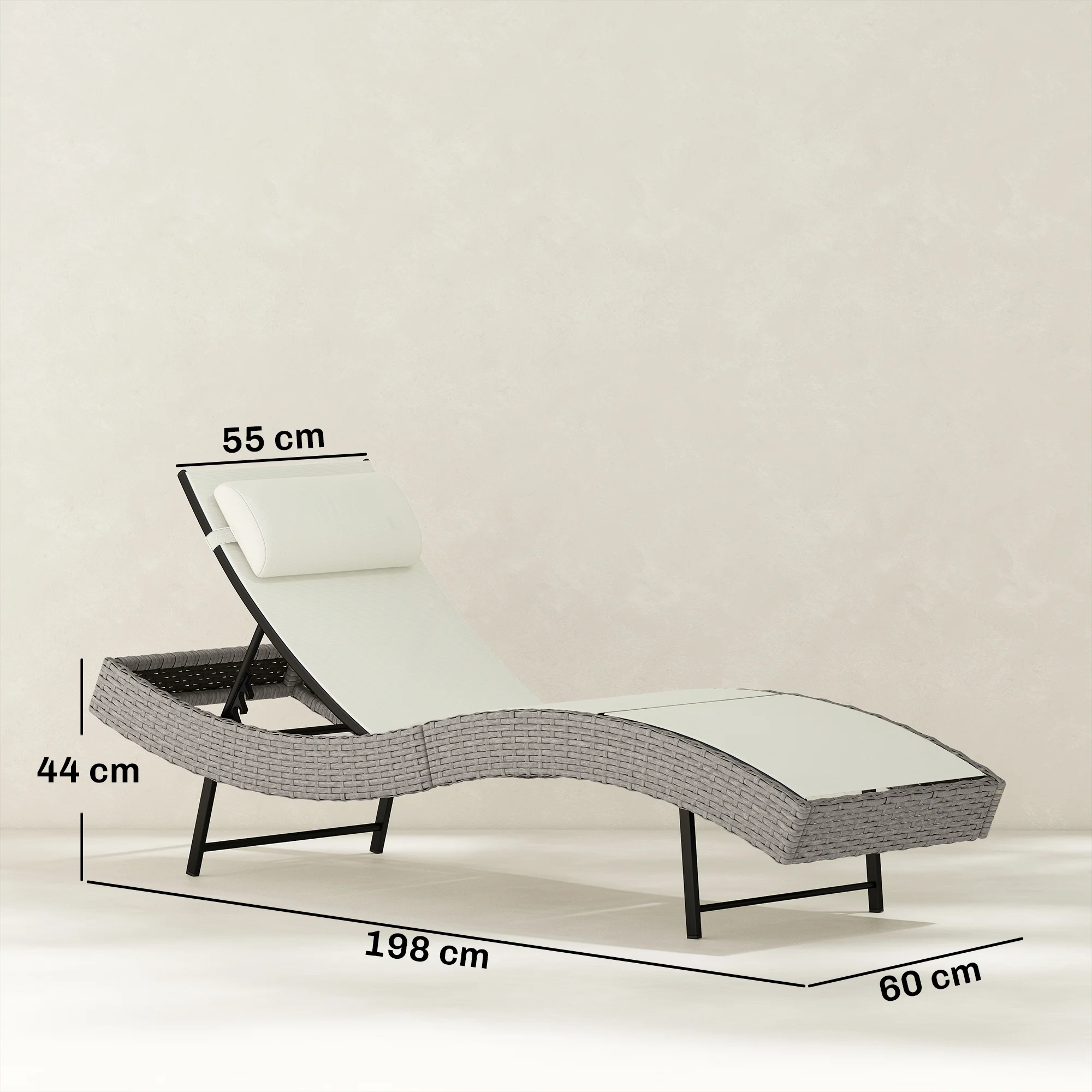 Rattan Sun Lounger with S-Shaped Seat and 5-Position Backrest, Cream White - Image 5