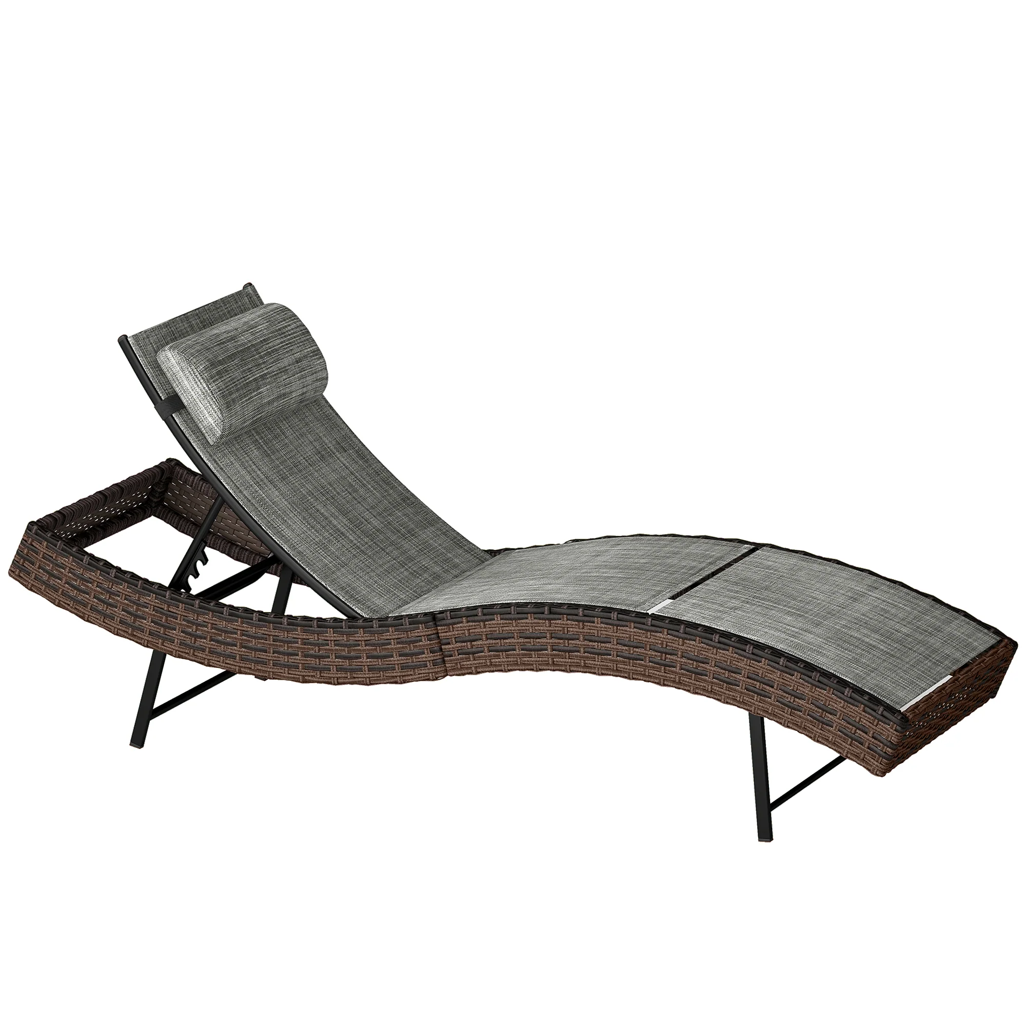 Rattan Sun Lounger with S-Shaped Seat and 5-Position Backrest, Brown - Image 12