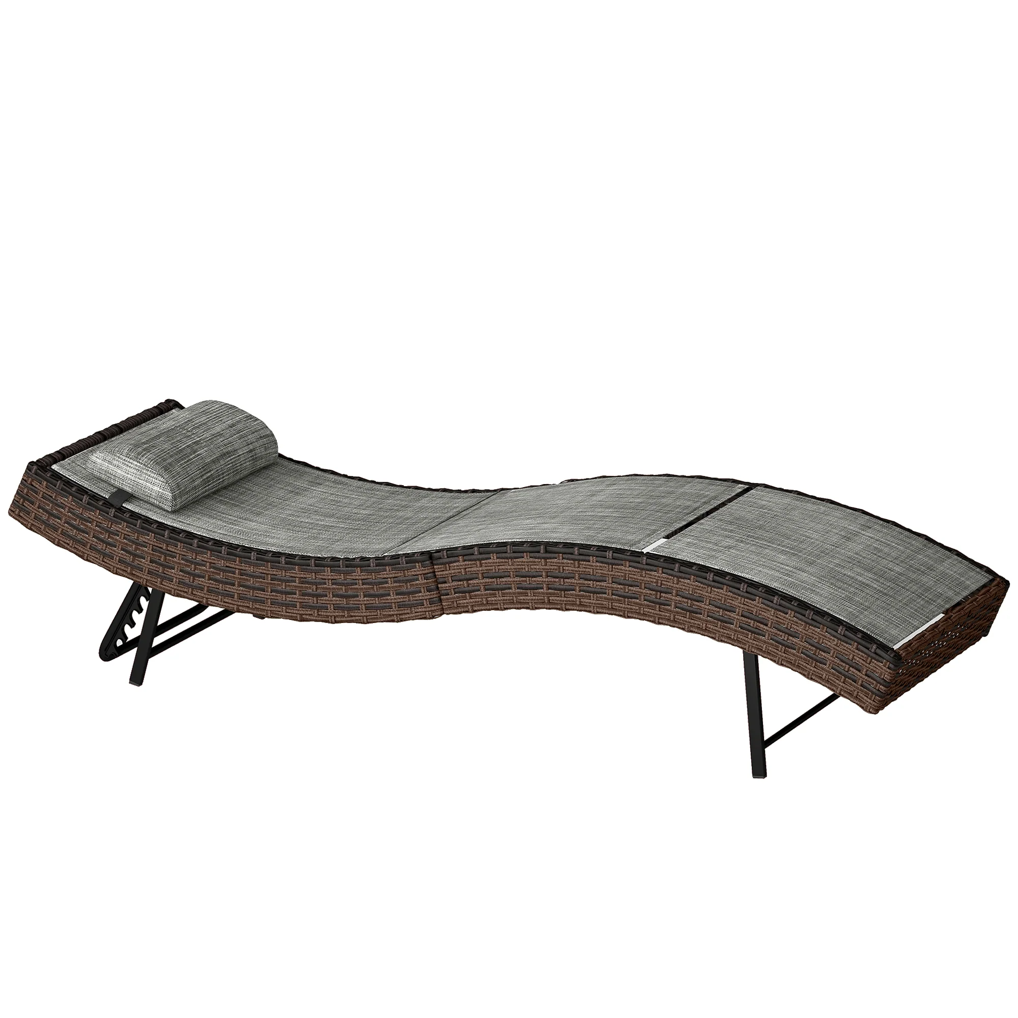 Rattan Sun Lounger with S-Shaped Seat and 5-Position Backrest, Brown - Image 2