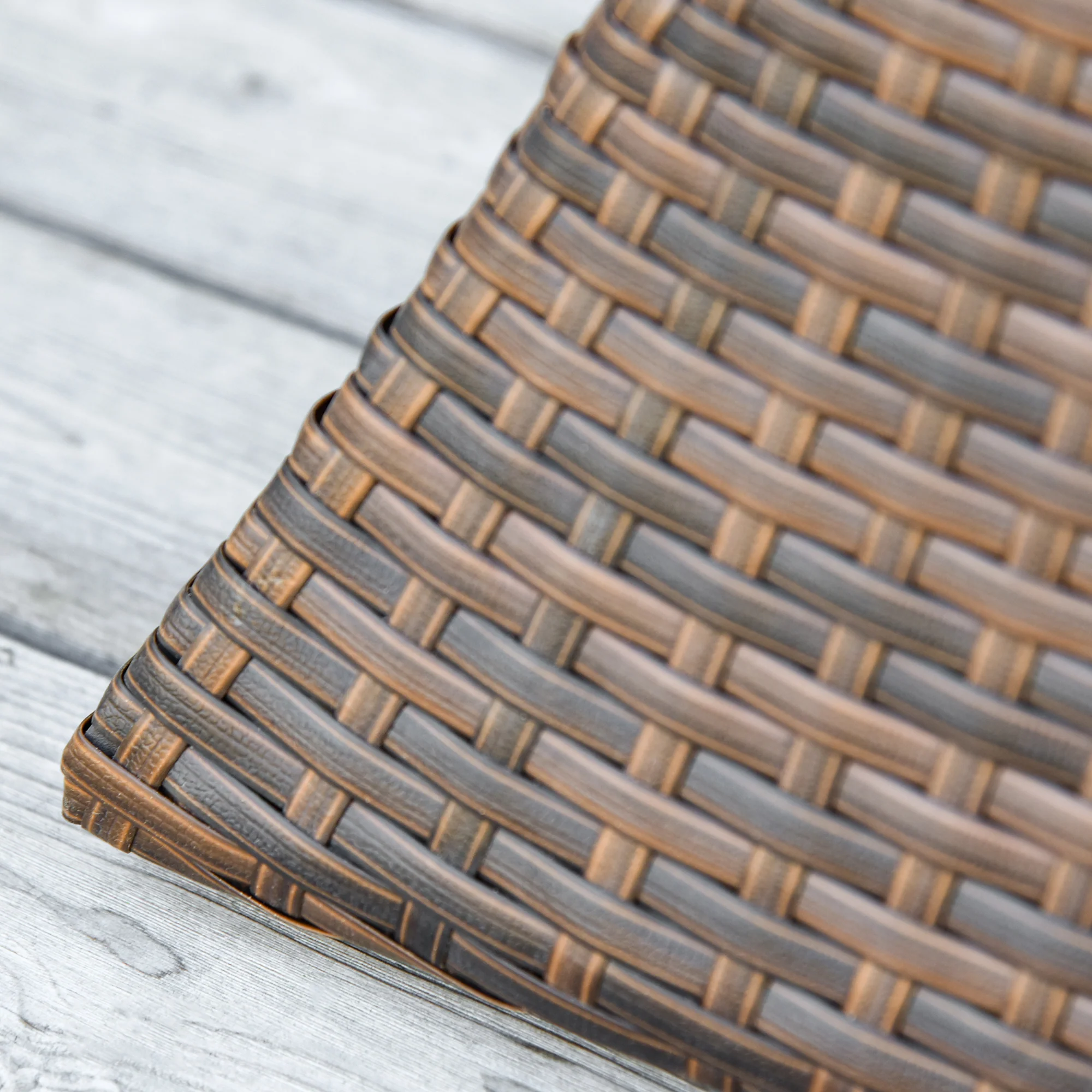 21.3" Square Rattan Wicker Side Table with Umbrella Hole & 2-Tier Storage, Mixed Brown - Image 11