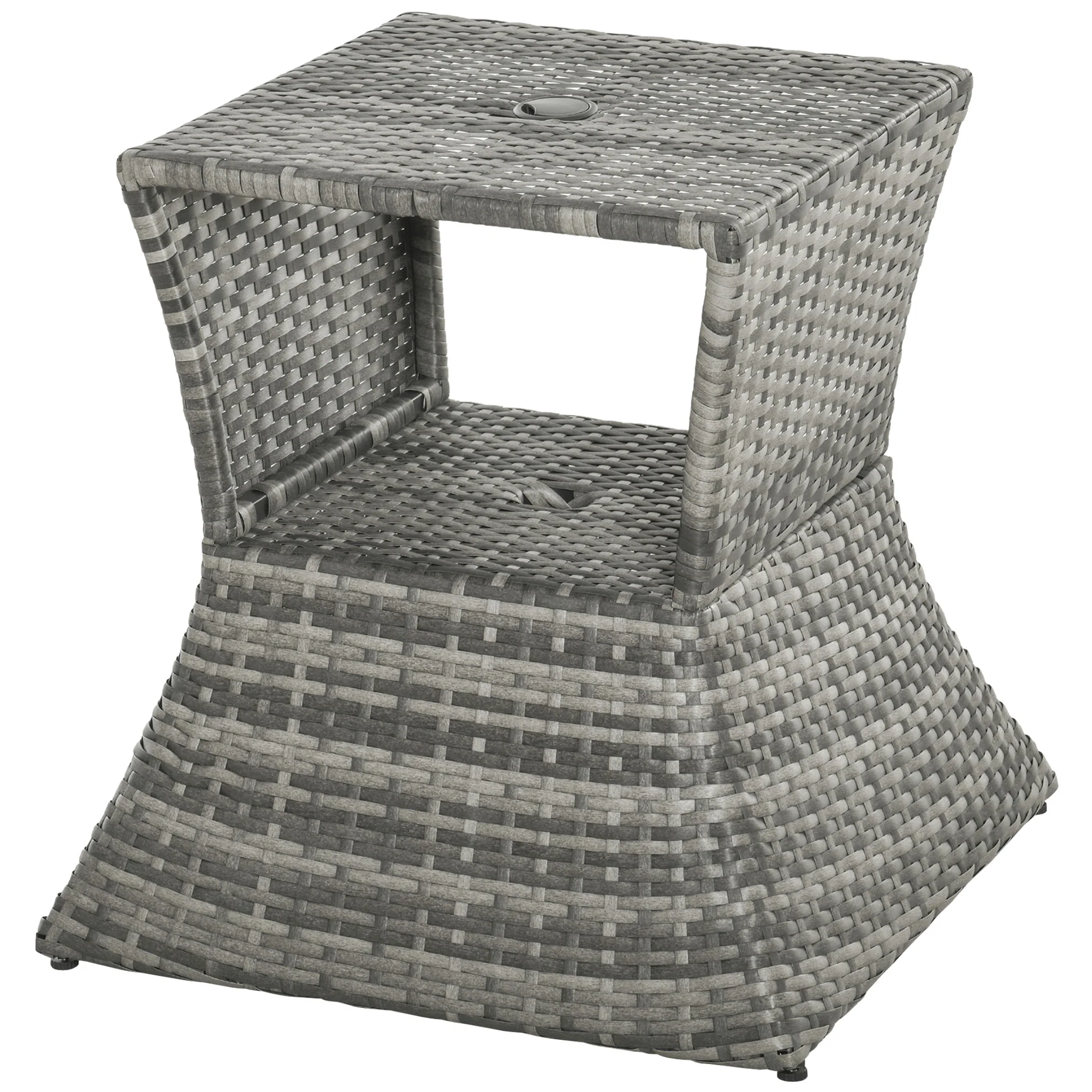 21.3" Rattan Wicker Side Table with Umbrella Hole & 2-Tier Storage for Patio, Mixed Grey - Image 2