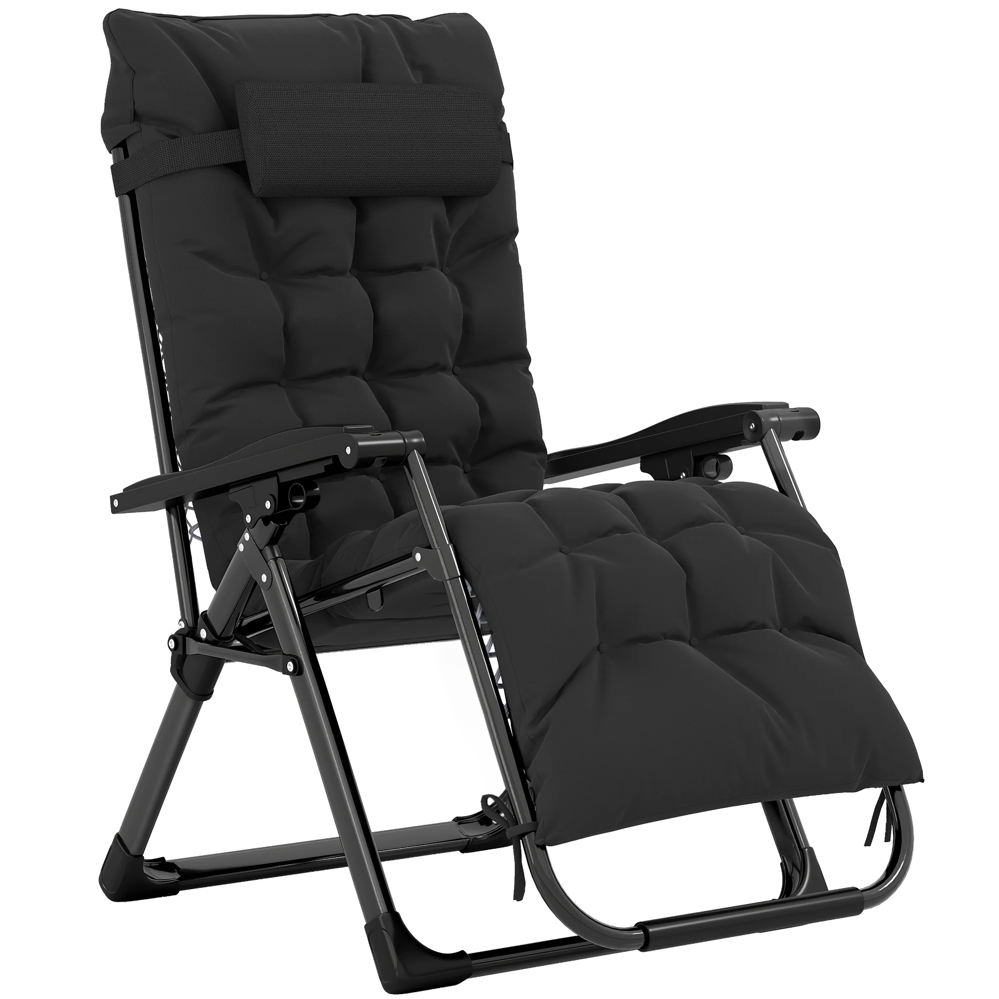Reclining Zero Gravity Chair with Cushion and Headrest, Black - Image 12