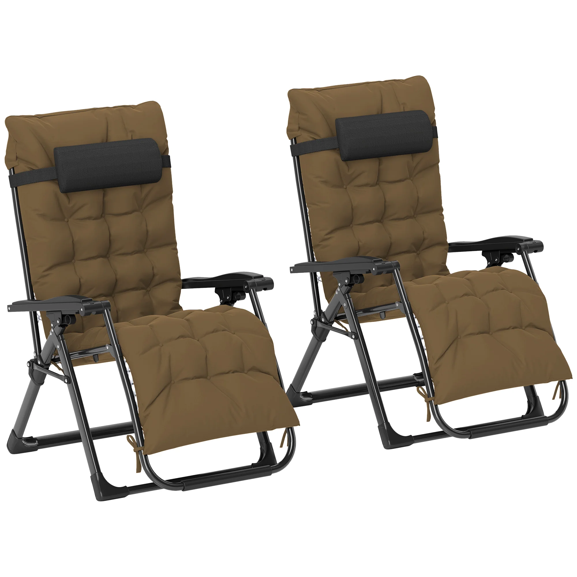 Set of 2 Reclining Zero Gravity Chairs with Cushion, Khaki - Image 12
