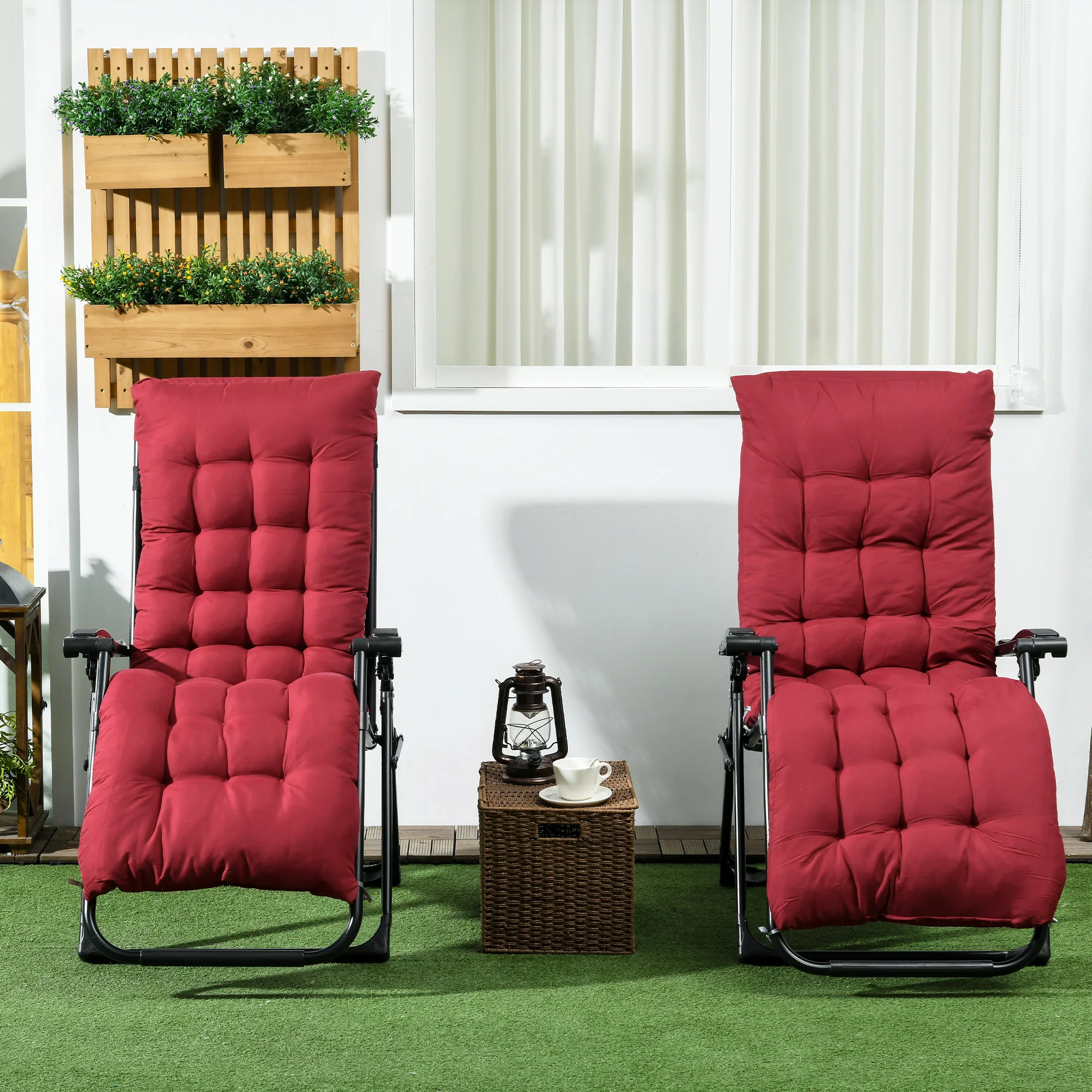 Reclining Zero Gravity Chair Set of 2, Folding Garden Chairs Set w/ Cushion, Wine Red - Image 4