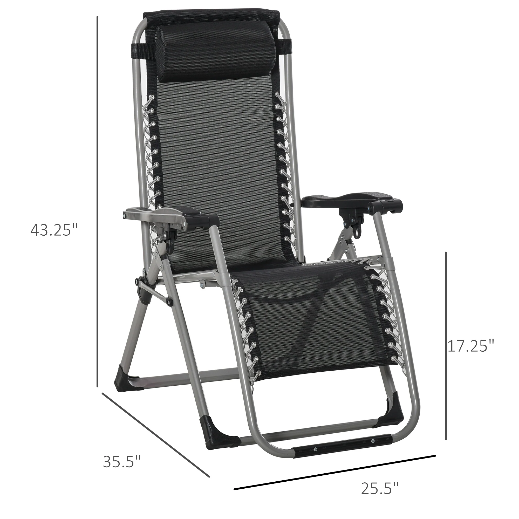 Reclining Zero Gravity Chair w/ Adjustable Backrest, Folding Garden Sun Lounger, Dark Blue - Image 5