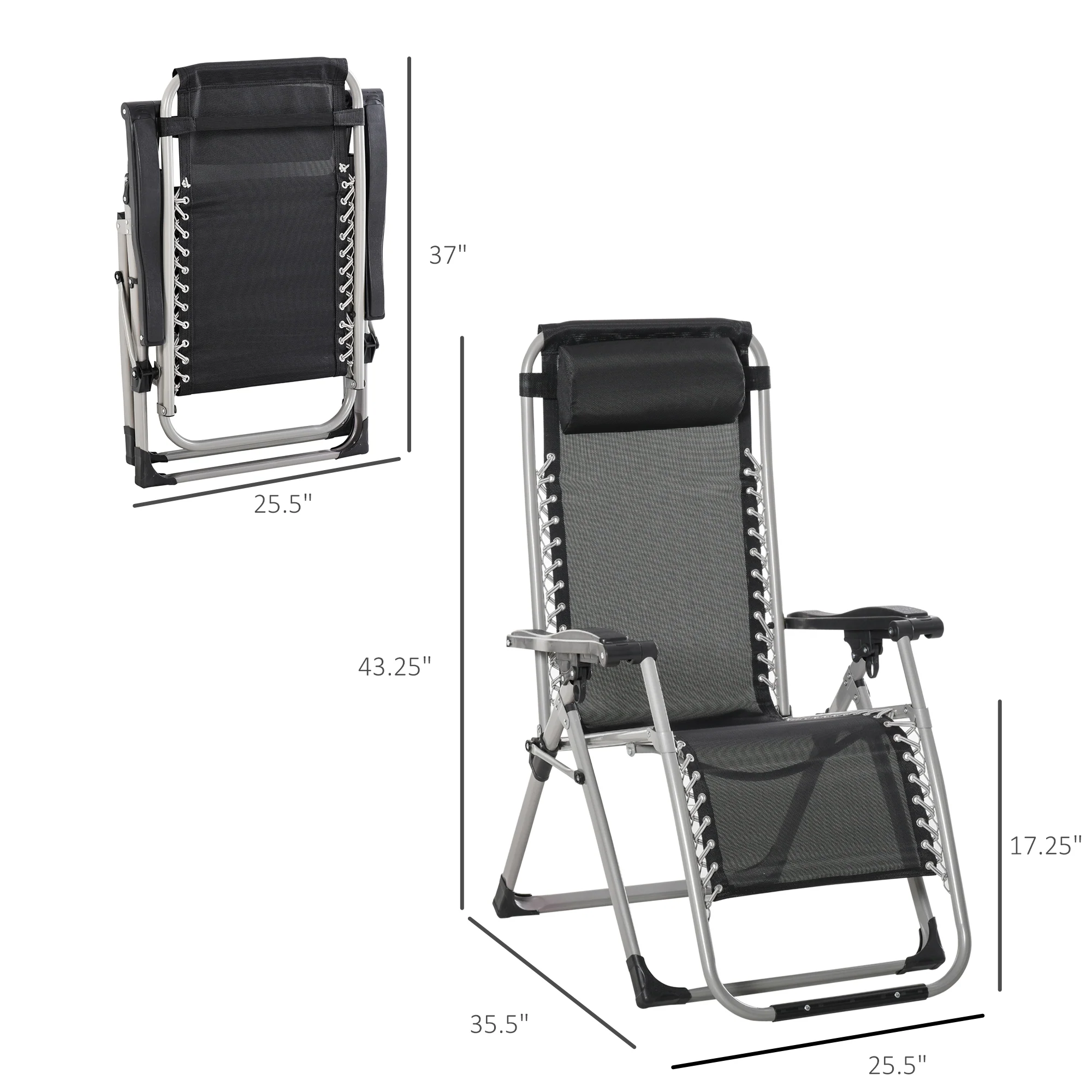 Reclining Zero Gravity Chair w/ Adjustable Backrest, Folding Garden Sun Lounger, Dark Grey - Image 5