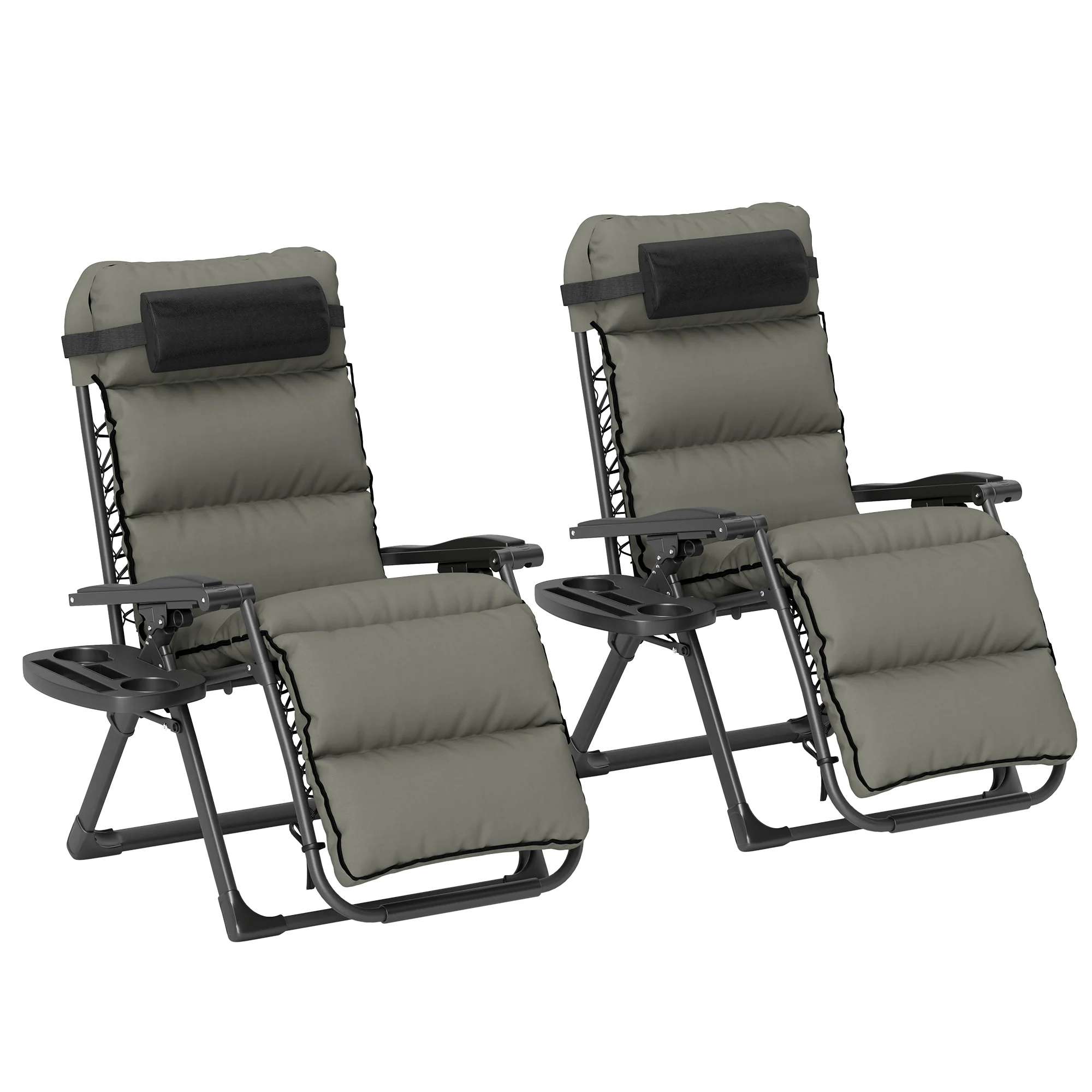 Set of 2 Zero Gravity Chairs with Cup and Phone Holder Tray, Grey - Image 12