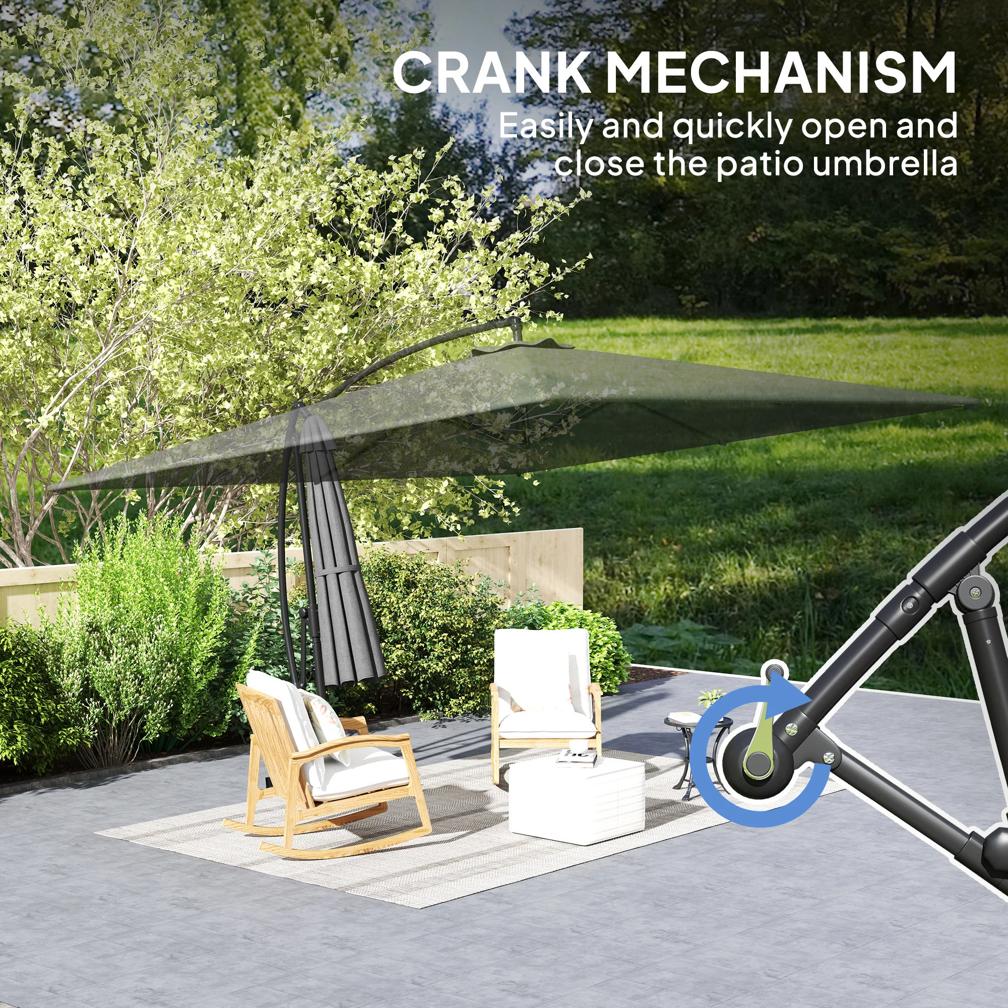 111" x 150.4" Cantilever Umbrella with 360° Rotation and Tilt, Grey - Image 10