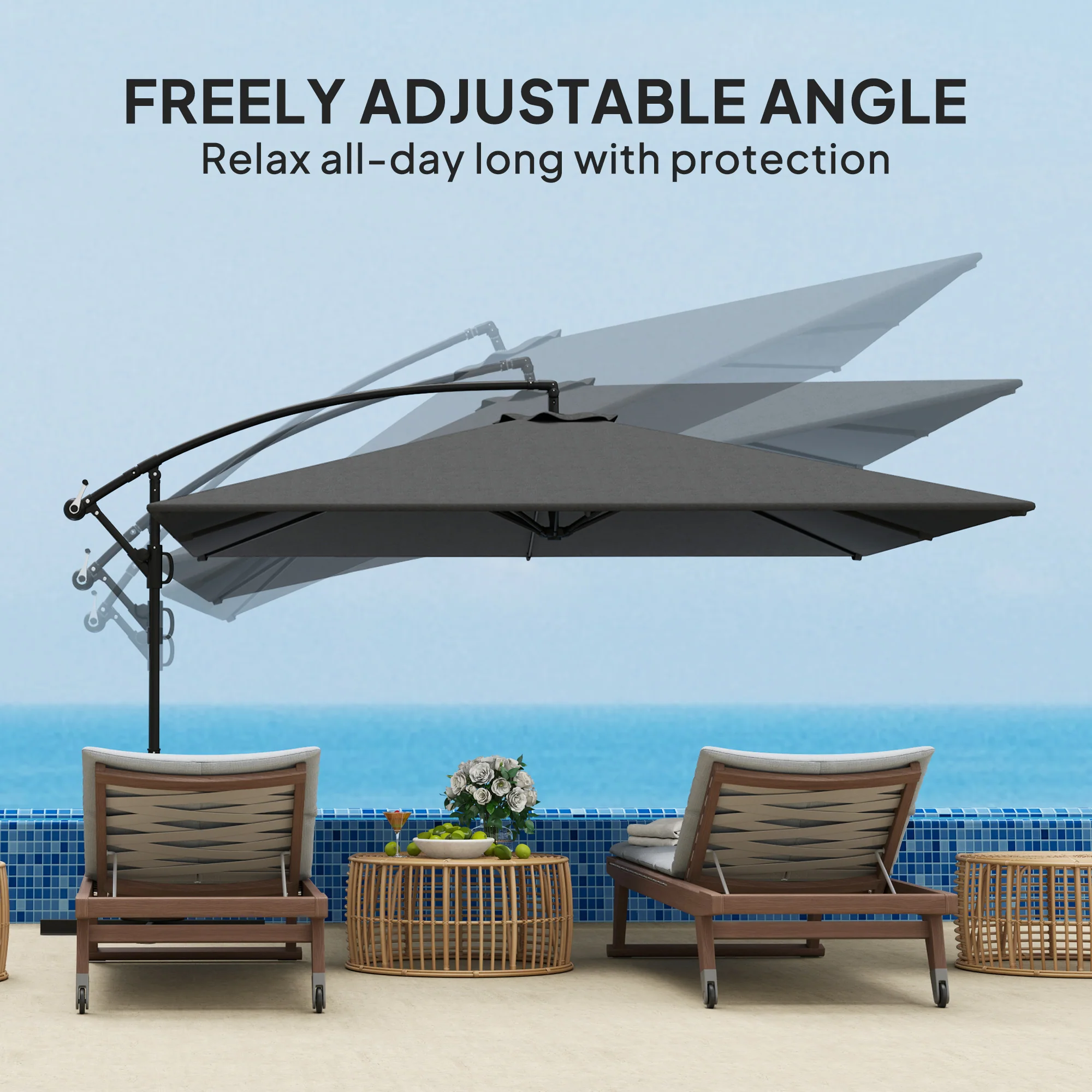 111" x 150.4" Cantilever Umbrella with 360° Rotation and Tilt, Grey - Image 8