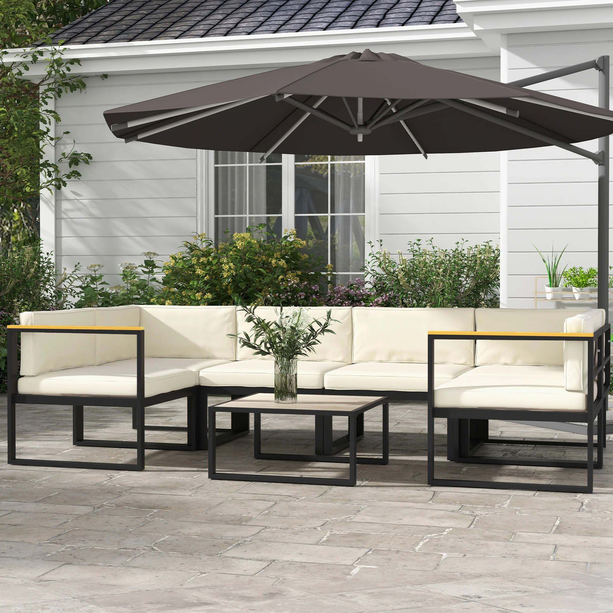 14 Piece Seat Cushion Pad for Patio Conversation Set w/ Seat Cushions & Back Cushions, Cream White - Image 3