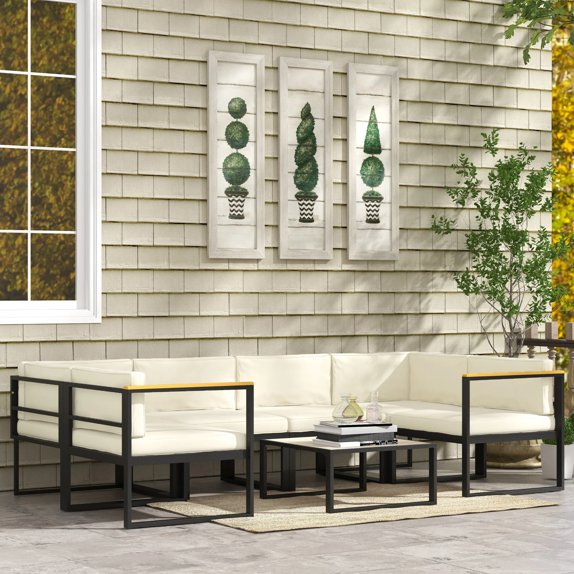14 Piece Seat Cushion Pad for Patio Conversation Set w/ Seat Cushions & Back Cushions, Cream White - Image 4