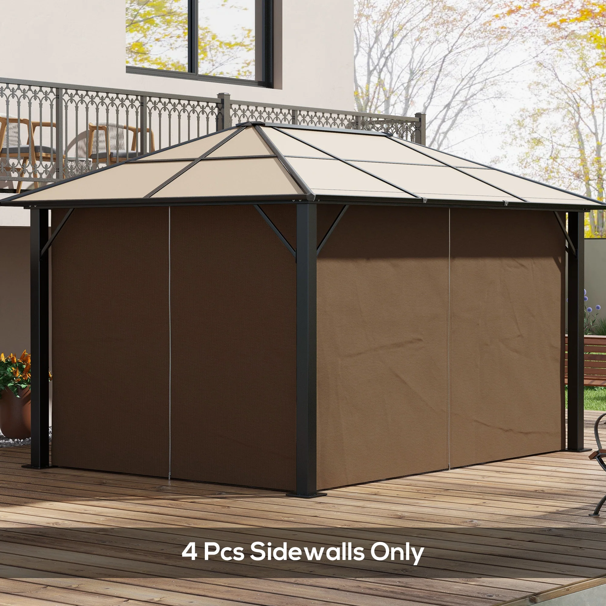 10' x 13' Universal Gazebo Sidewall Set (4 Panels) with Hooks, Dark Brown - Image 3