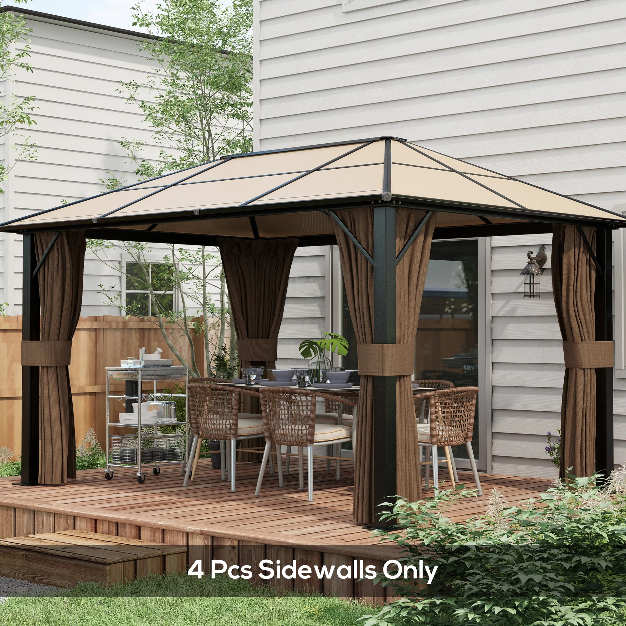 10' x 13' Universal Gazebo Sidewall Set (4 Panels) with Hooks, Dark Brown - Image 4