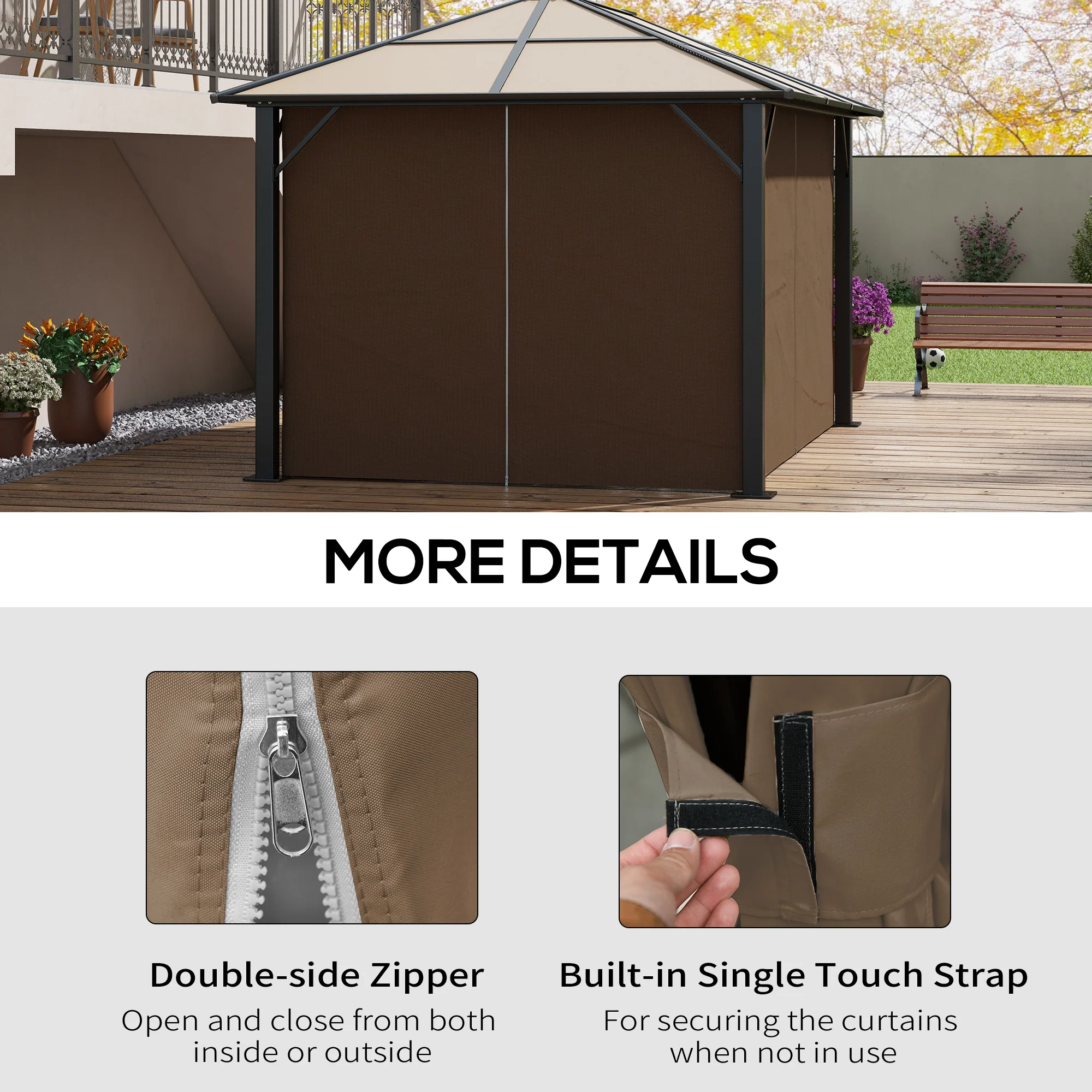 10' x 13' Universal Gazebo Sidewall Set (4 Panels) with Hooks, Dark Brown - Image 7