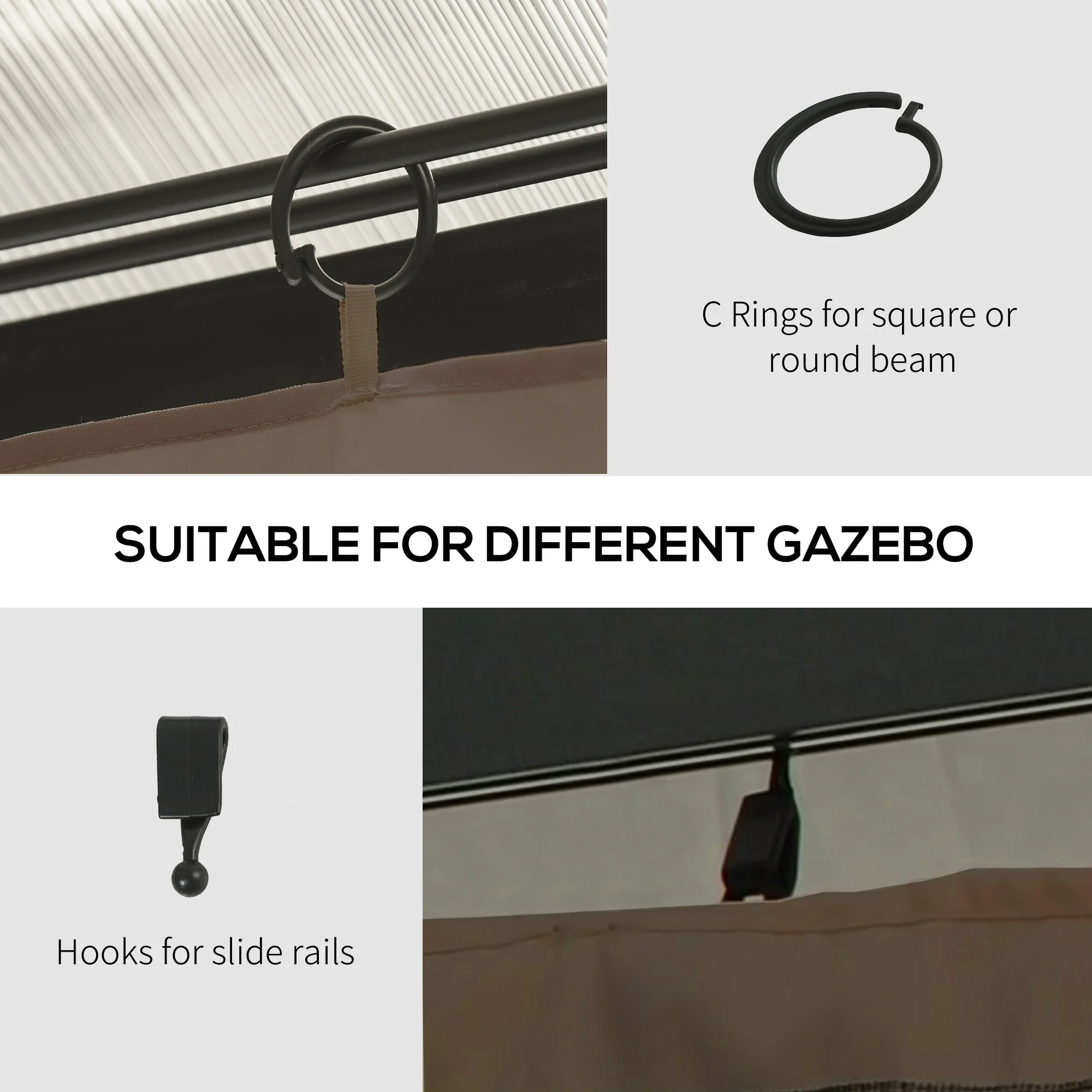 10' x 13' Universal Gazebo Sidewall Set (4 Panels) with Hooks, Dark Brown - Image 8