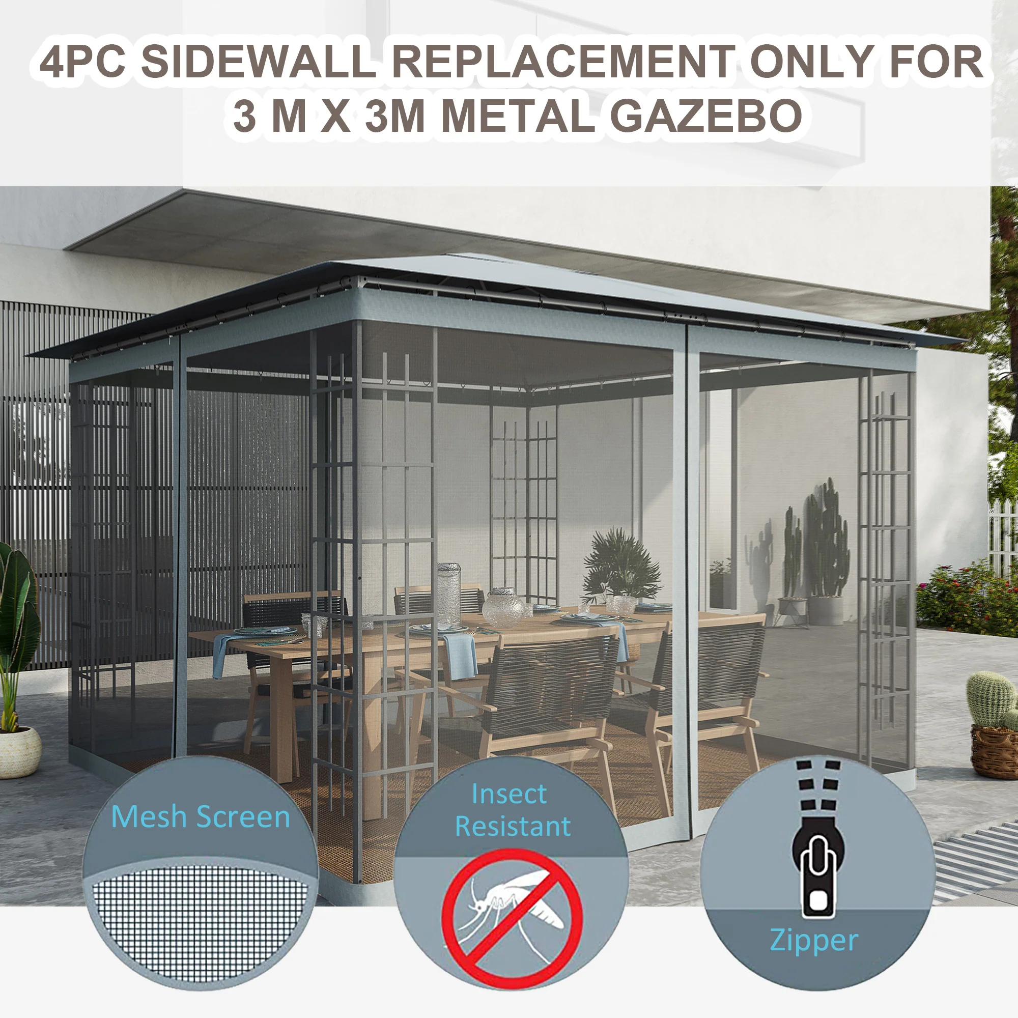 Replacement Mosquito Netting for Gazebo 10' x 10'with Zippers, Dark Grey - Image 6