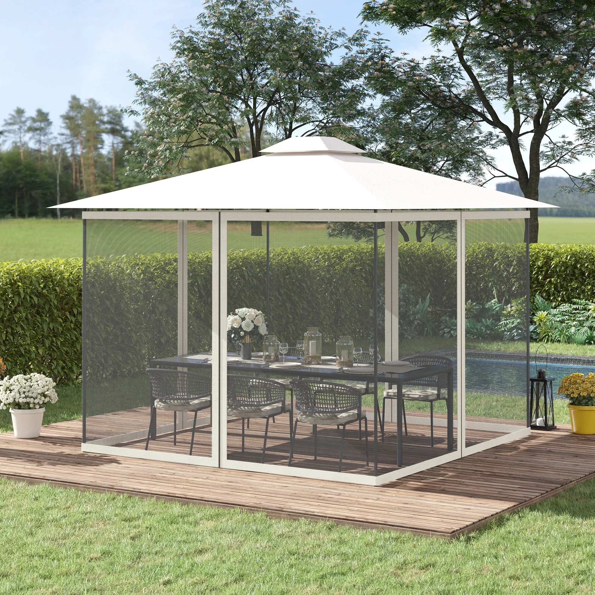 Replacement Mosquito Netting for Gazebo 10' x 10'with Zippers, White - Image 3