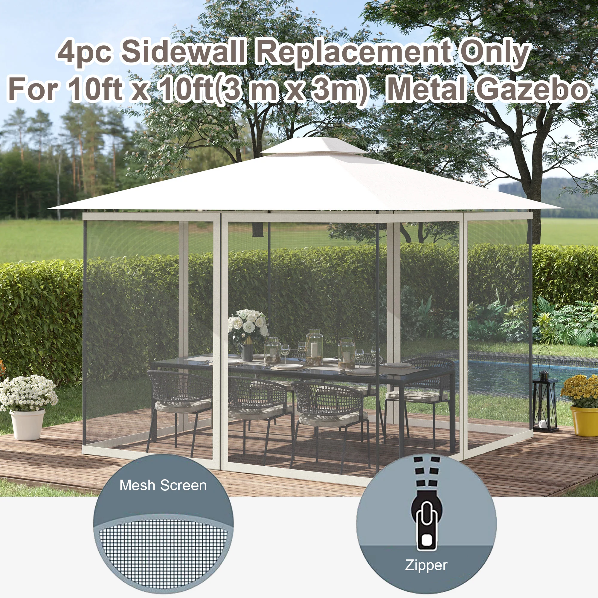 Replacement Mosquito Netting for Gazebo 10' x 10'with Zippers, White - Image 6