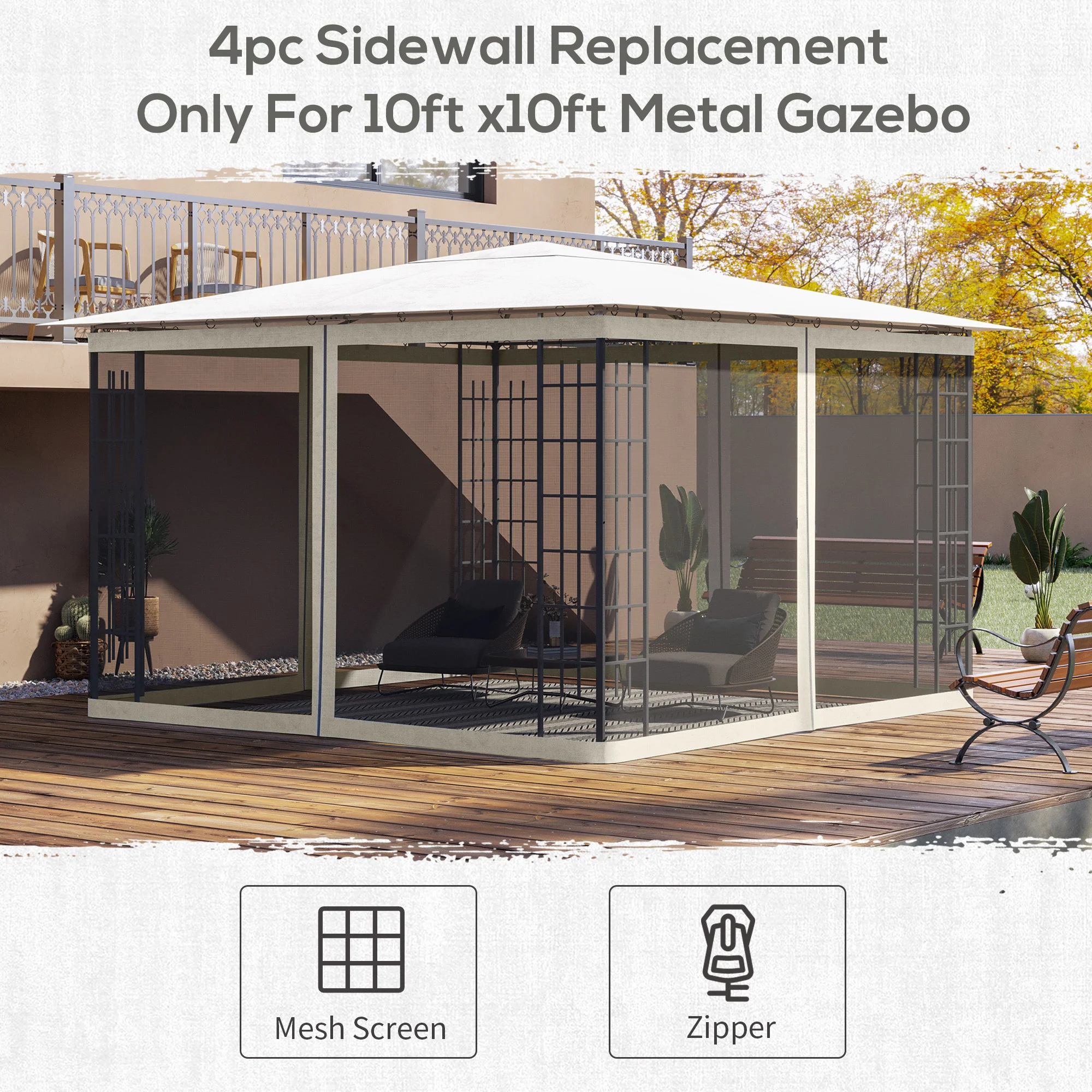 Replacement Mosquito Netting for Gazebo 10' x 12'with Zippers, White - Image 6