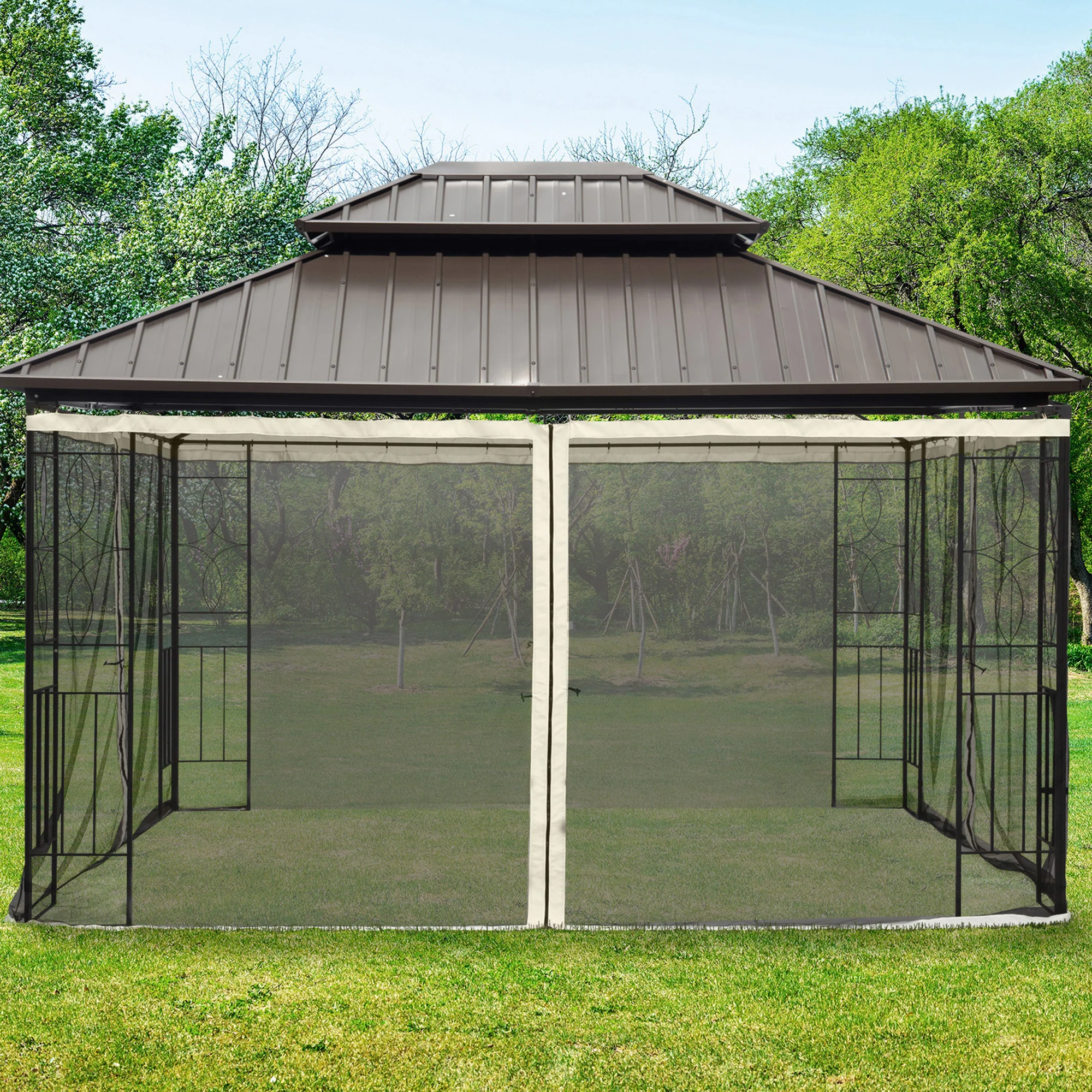 Replacement Mosquito Netting for Gazebo 10' x 13'with Zippers, Cream White - Image 4