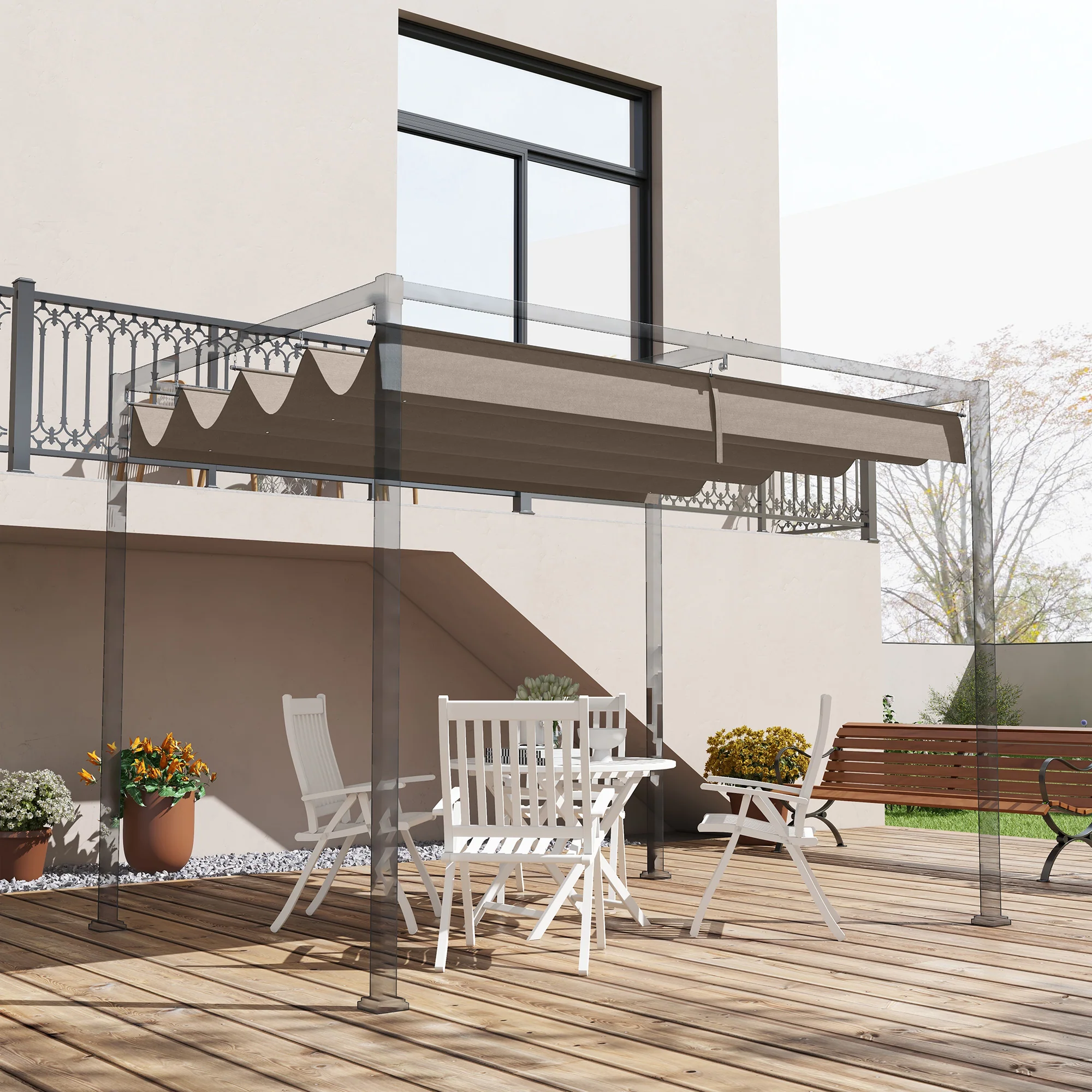 UV30+ Retractable Canopy for 9.8'x7.1' Pergola, Coffee - Image 3