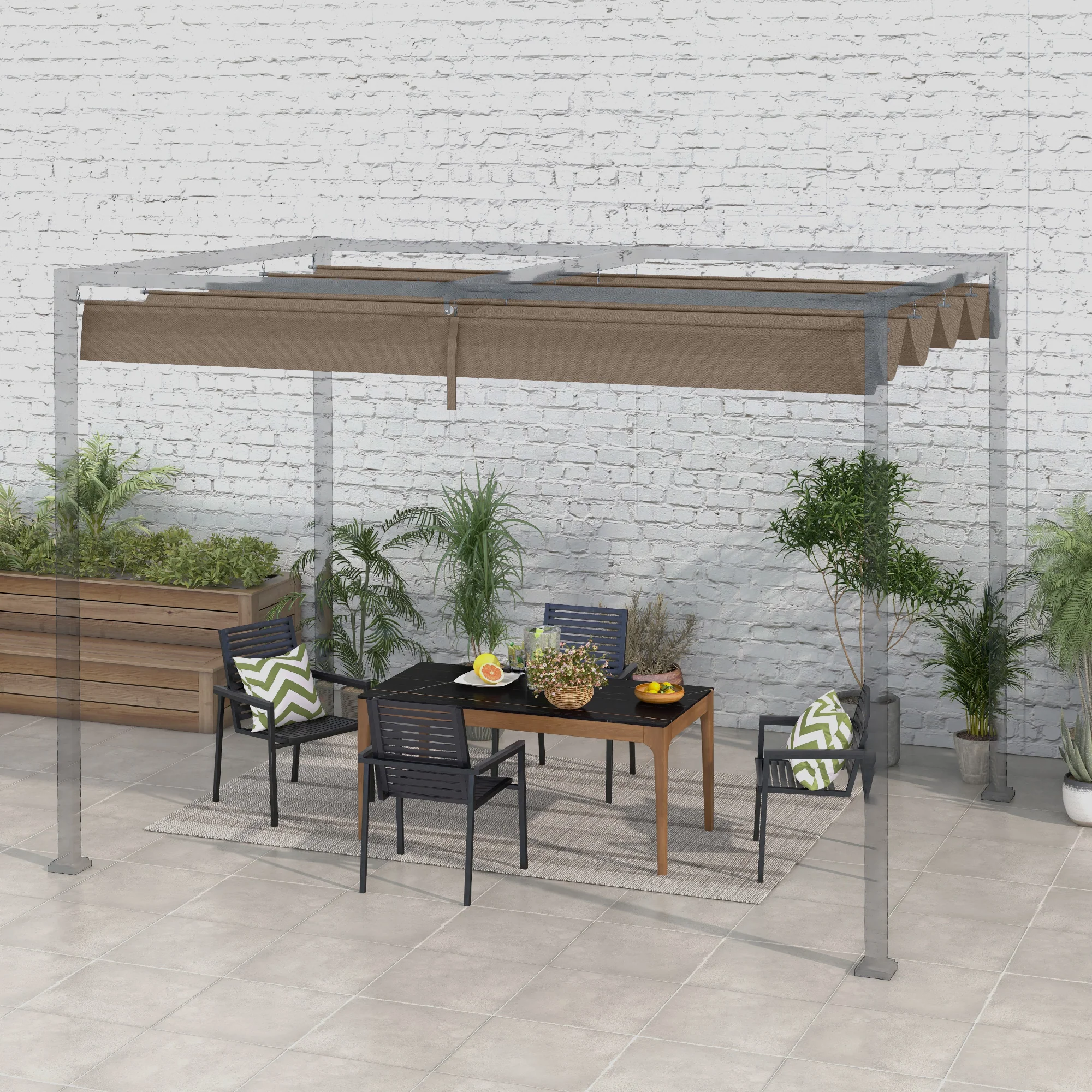 UV30+ Retractable Canopy for 9.8'x7.1' Pergola, Coffee - Image 4