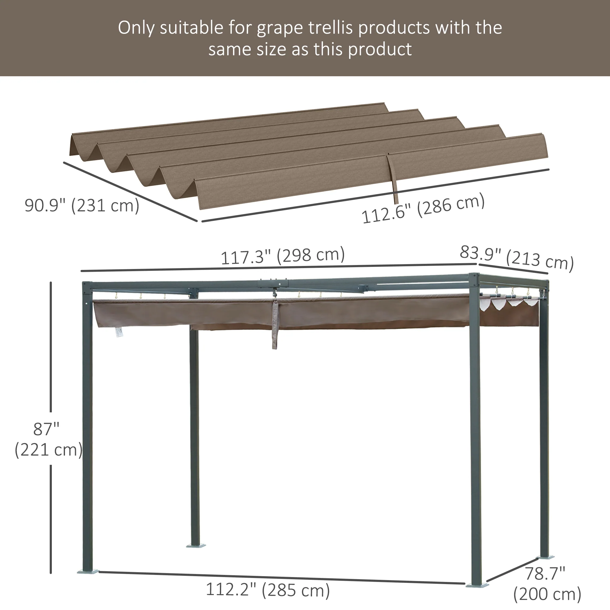 UV30+ Retractable Canopy for 9.8'x7.1' Pergola, Coffee - Image 5