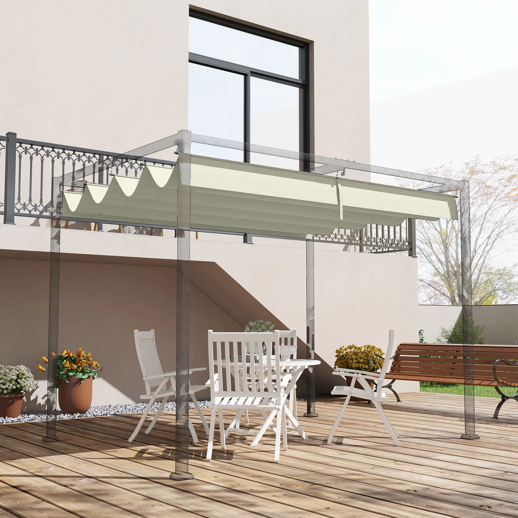 UV30+ Retractable Canopy for 9.8' x 7.1' Pergola, Cream White - Image 3